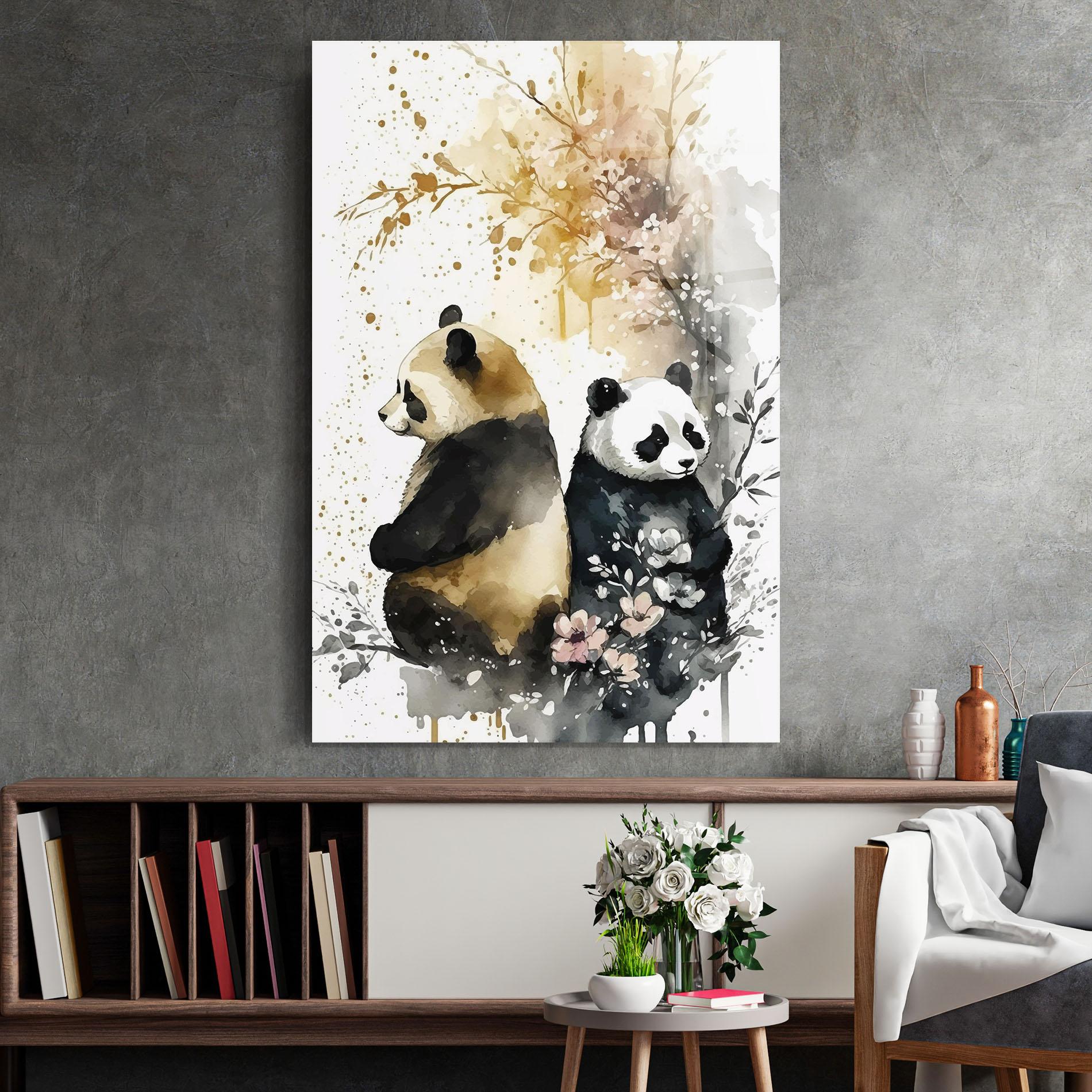 Glasbild Gold Panda Art mockup 2