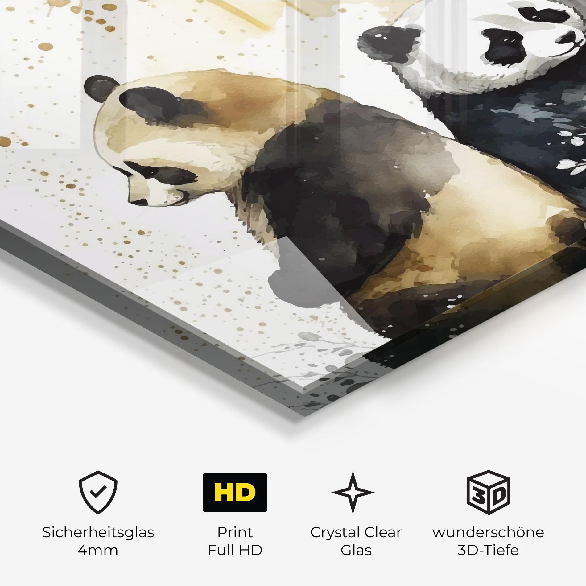 Glasbild Gold Panda Art mockup 3