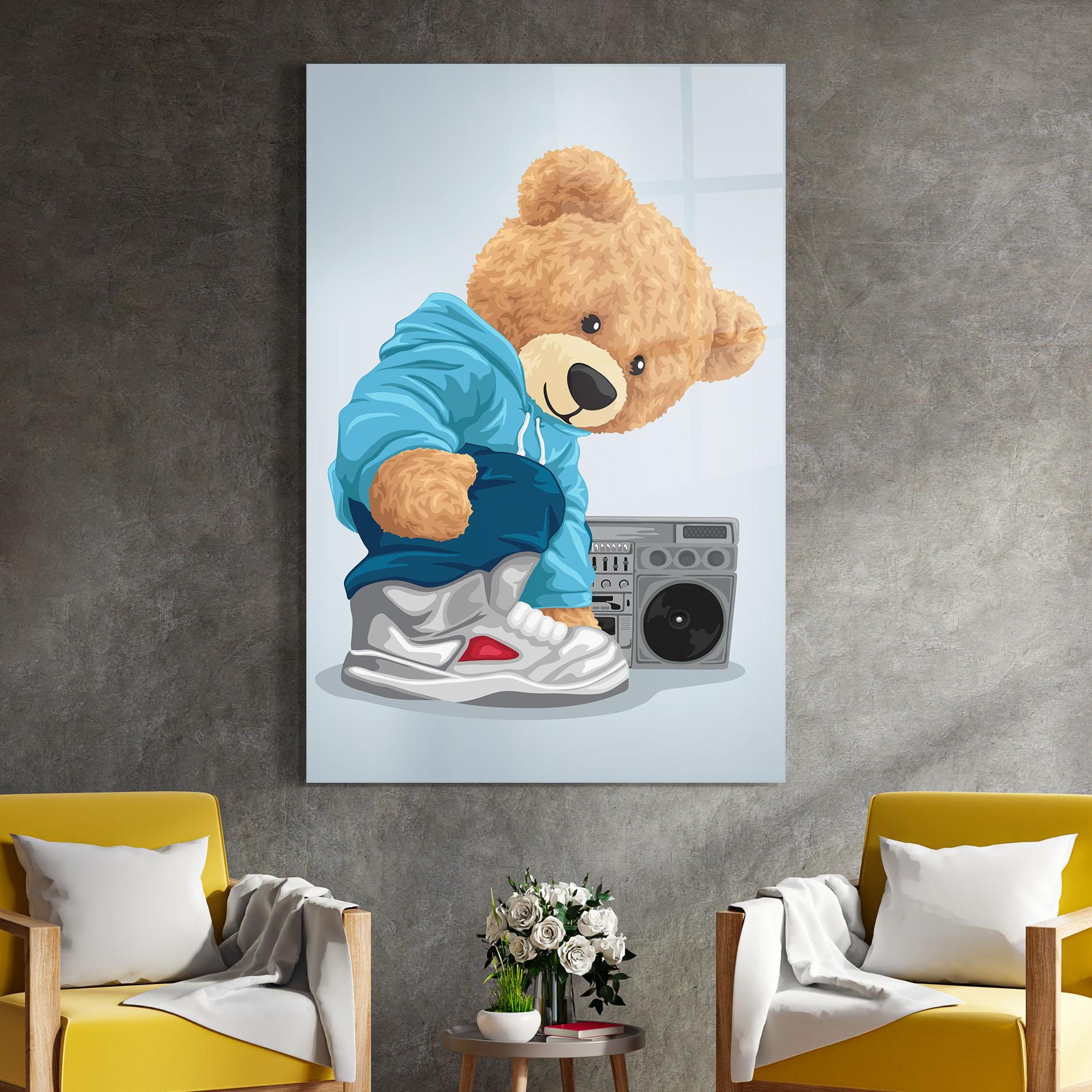 Glasbild Blue Dressed Bear mockup 4