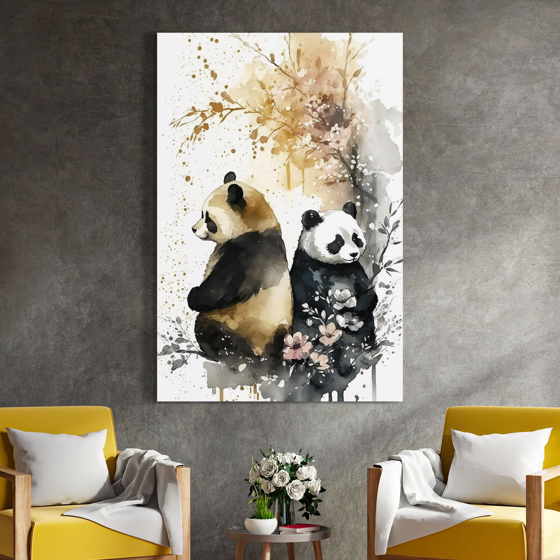 Glasbild Gold Panda Art mockup 4