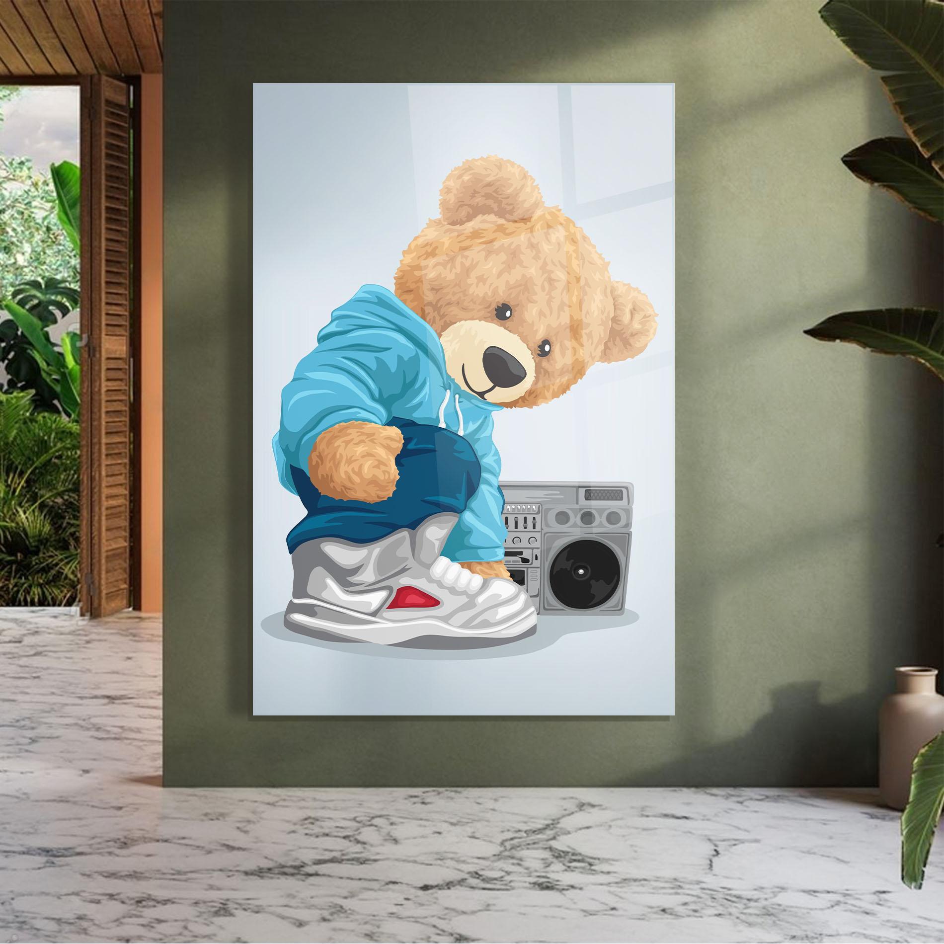 Glasbild Blue Dressed Bear mockup 7