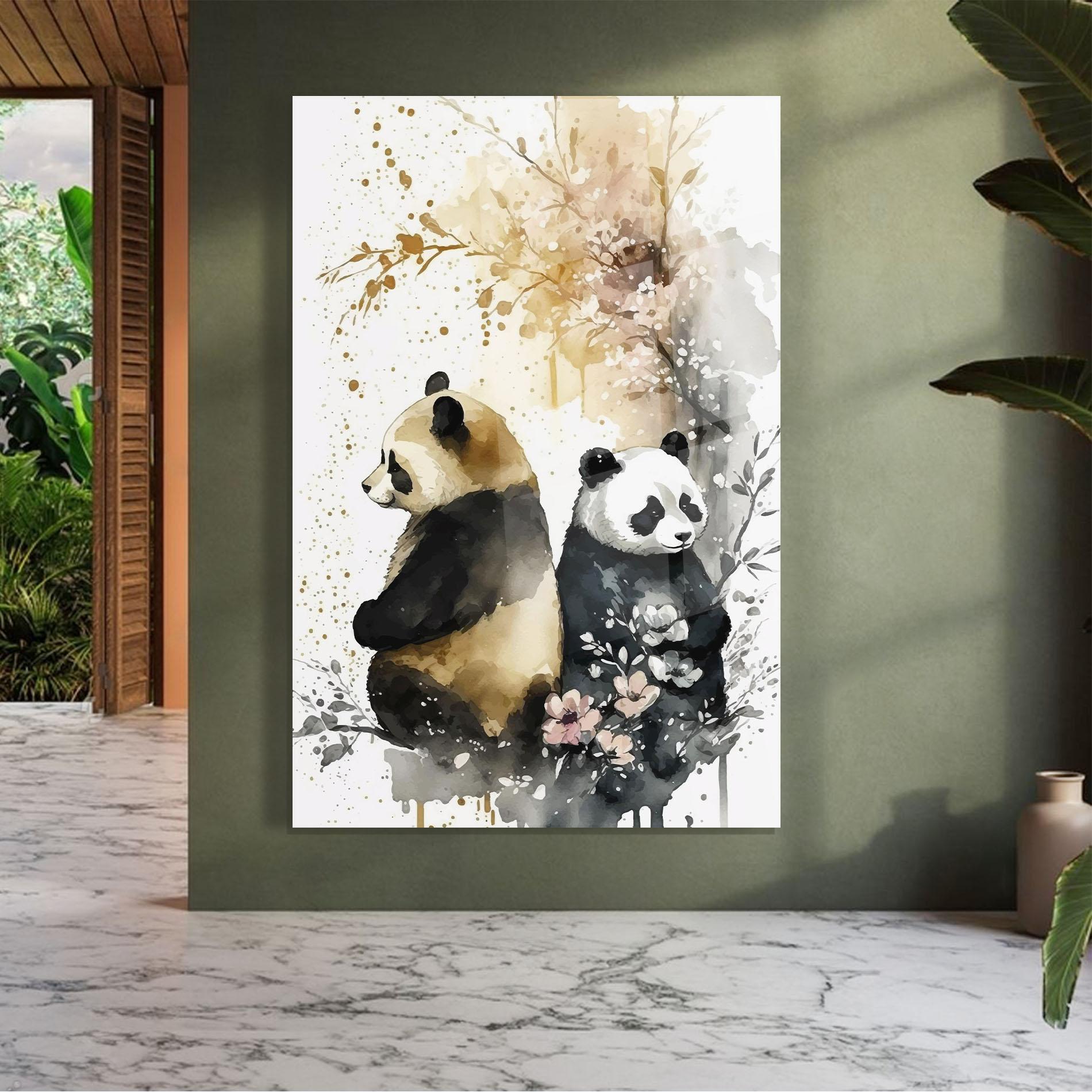 Glasbild Gold Panda Art mockup 7