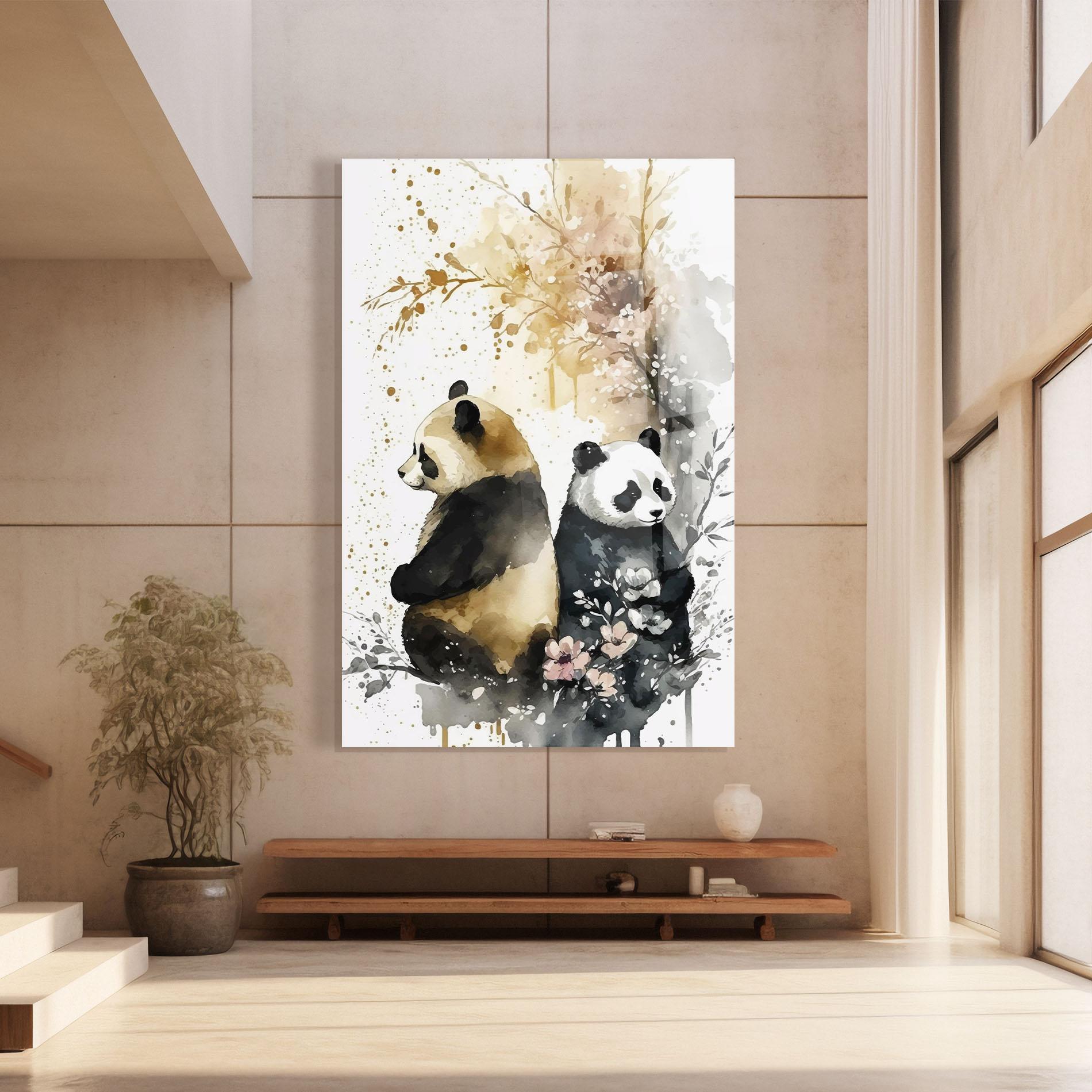 Glasbild Gold Panda Art mockup 8