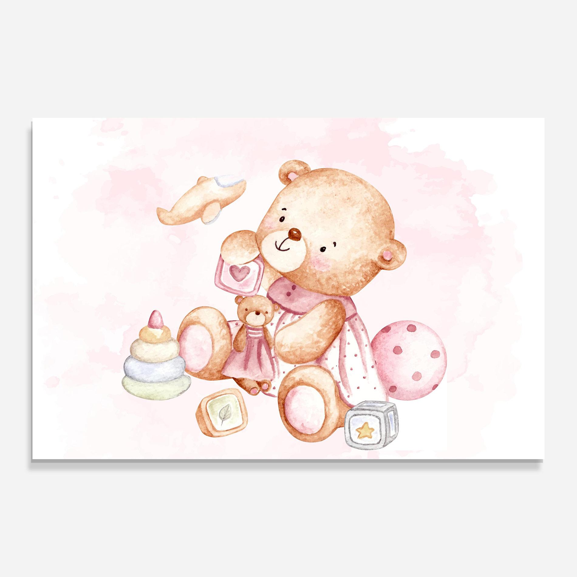Glasbild Bear With Toys mockup 0