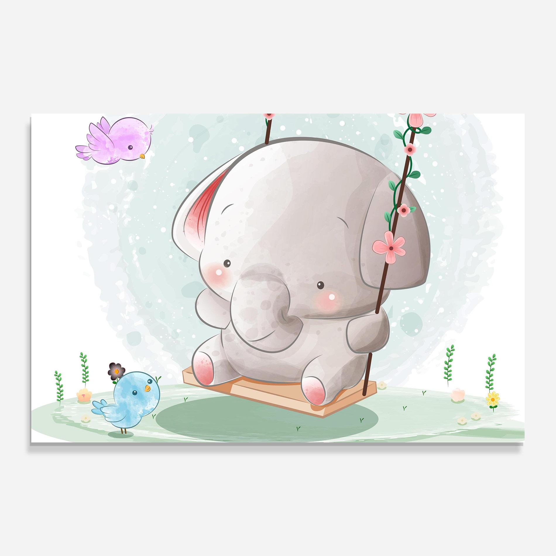 Glasbild Bird Baby Elephant mockup 0