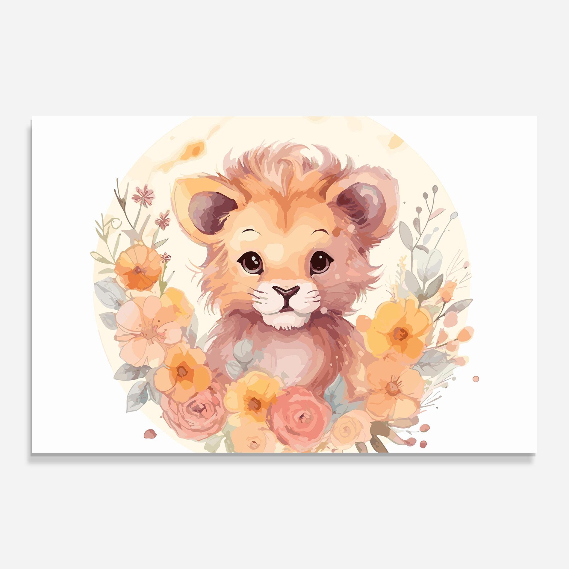Glasbild Flower Baby Lion mockup 0