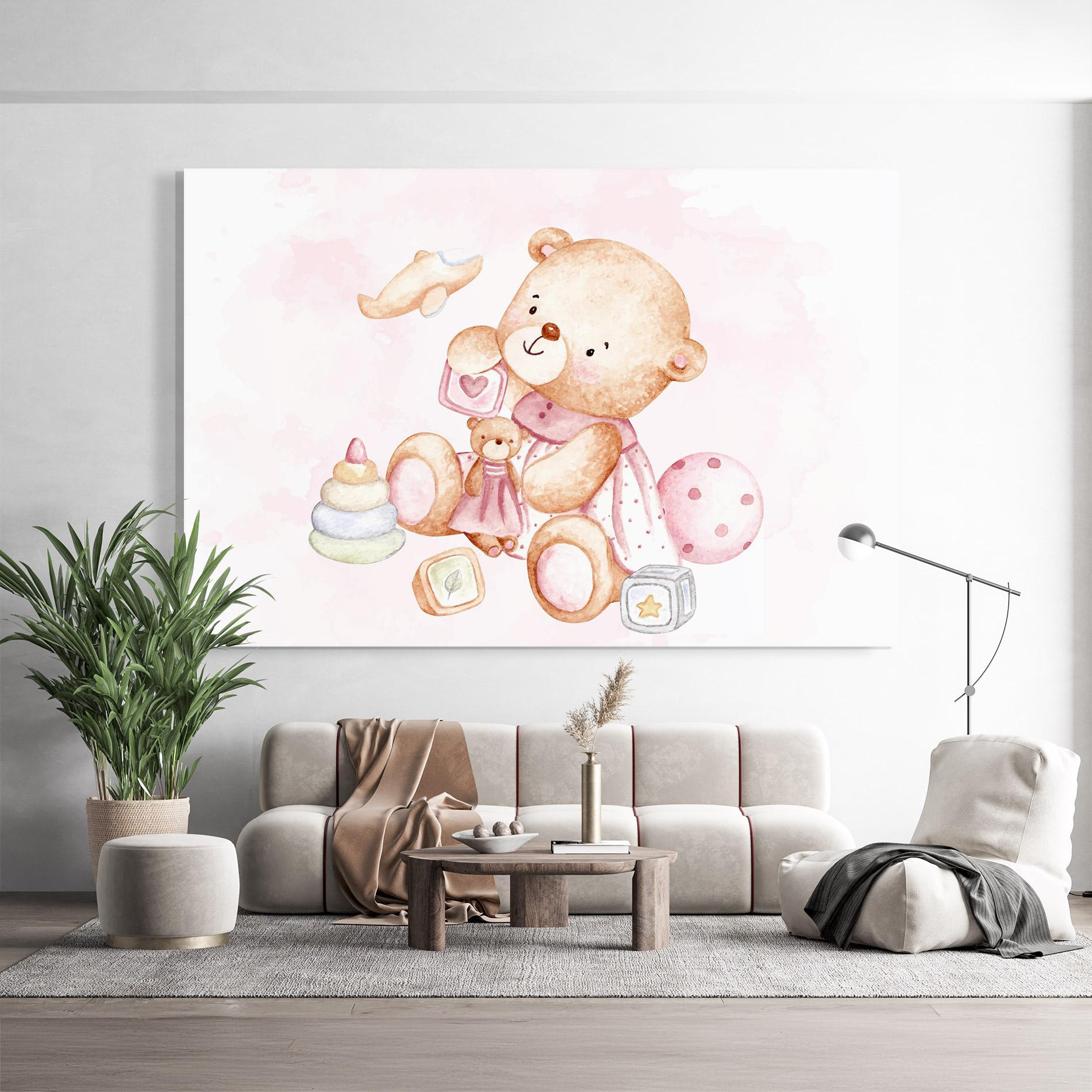 Glasbild Bear With Toys mockup 9