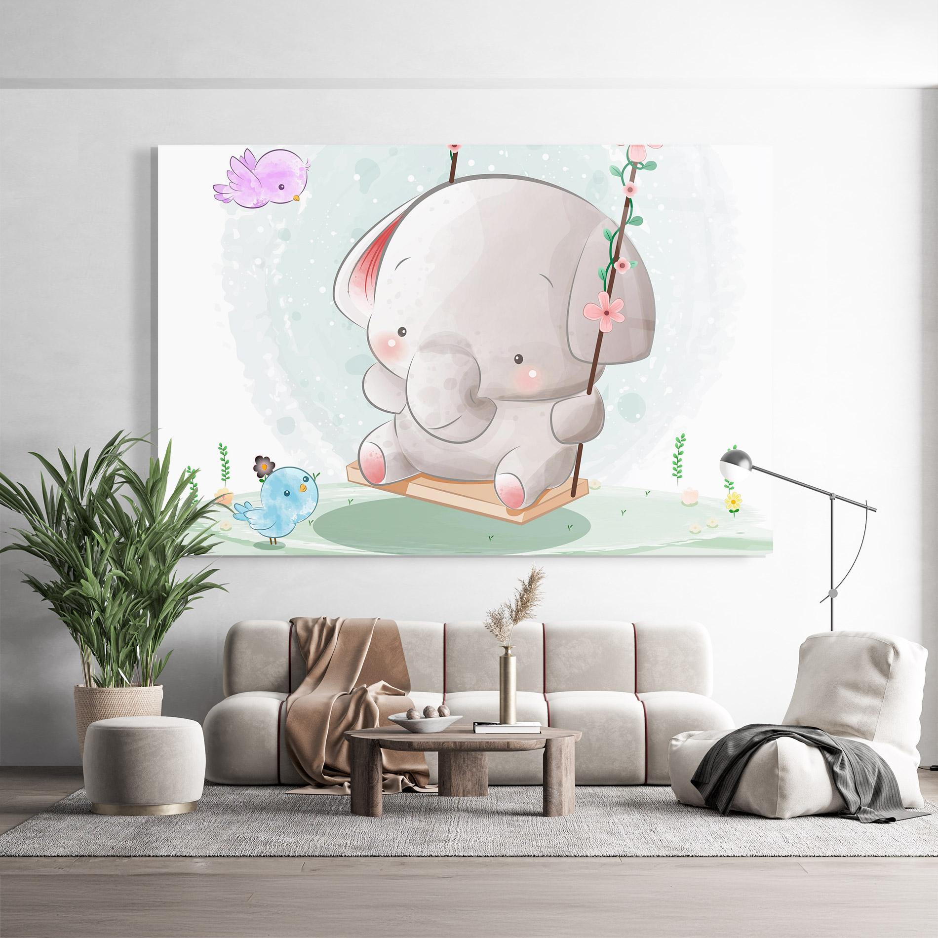 Glasbild Bird Baby Elephant mockup 9