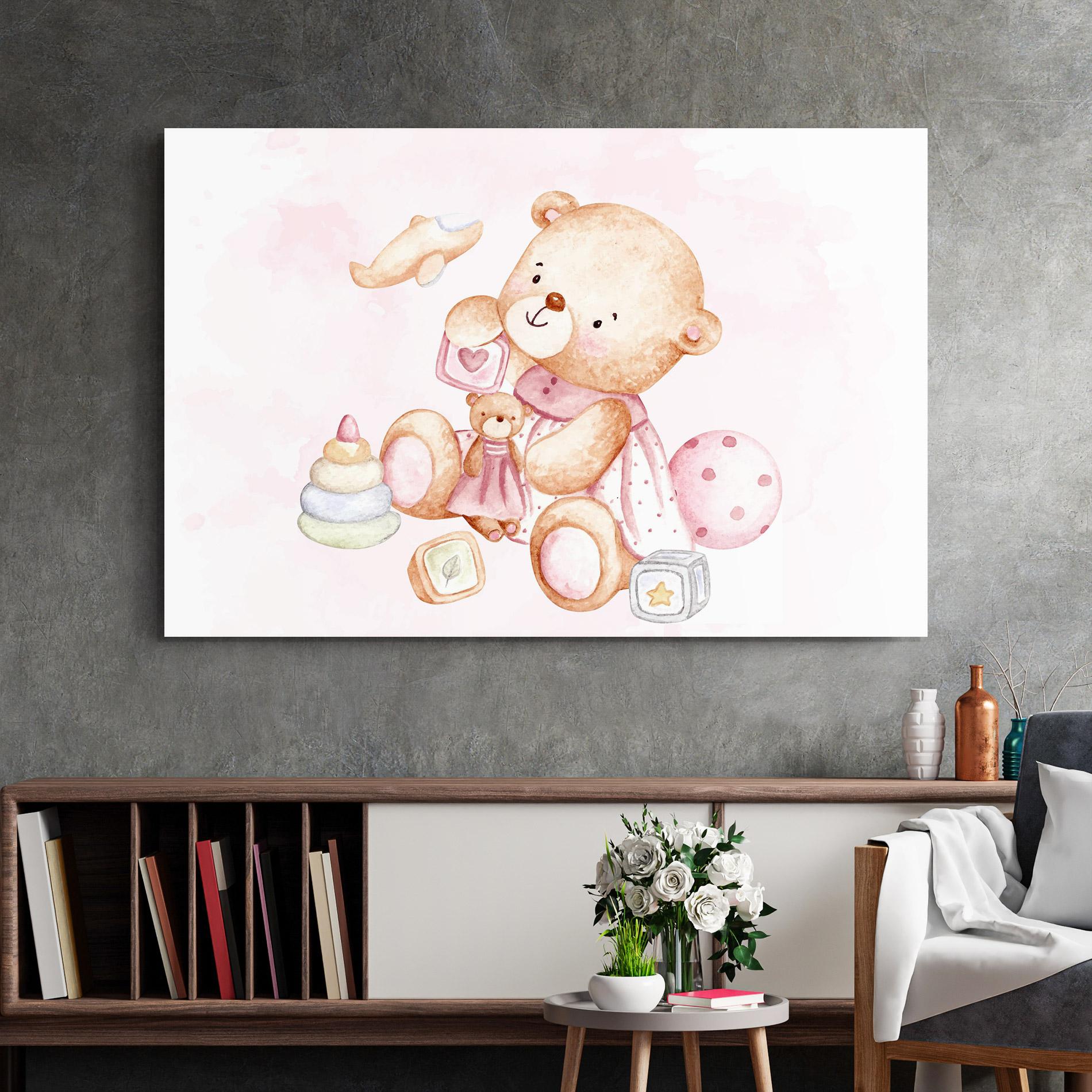 Glasbild Bear With Toys mockup 2