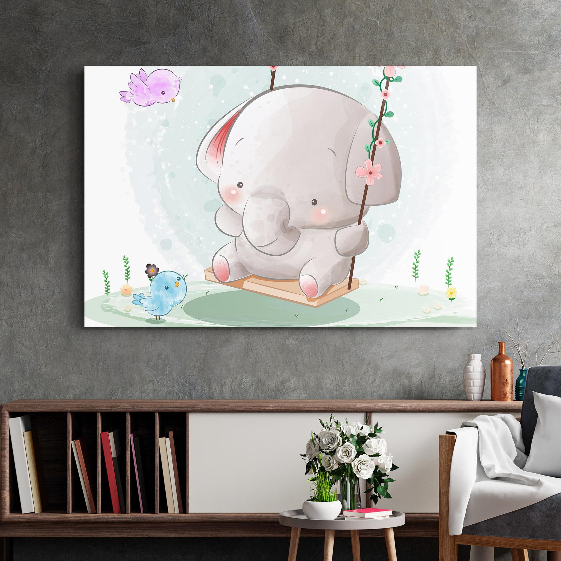 Glasbild Bird Baby Elephant mockup 2