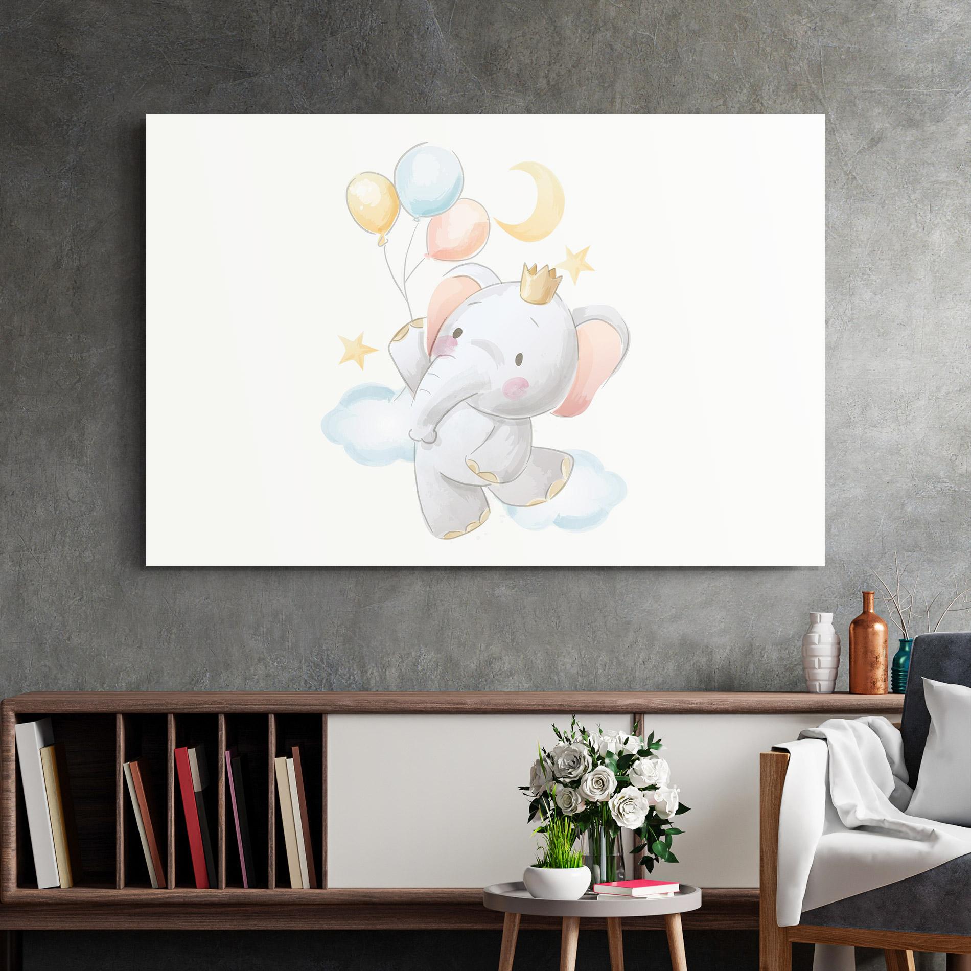 Glasbild Elephant Flying mockup 2