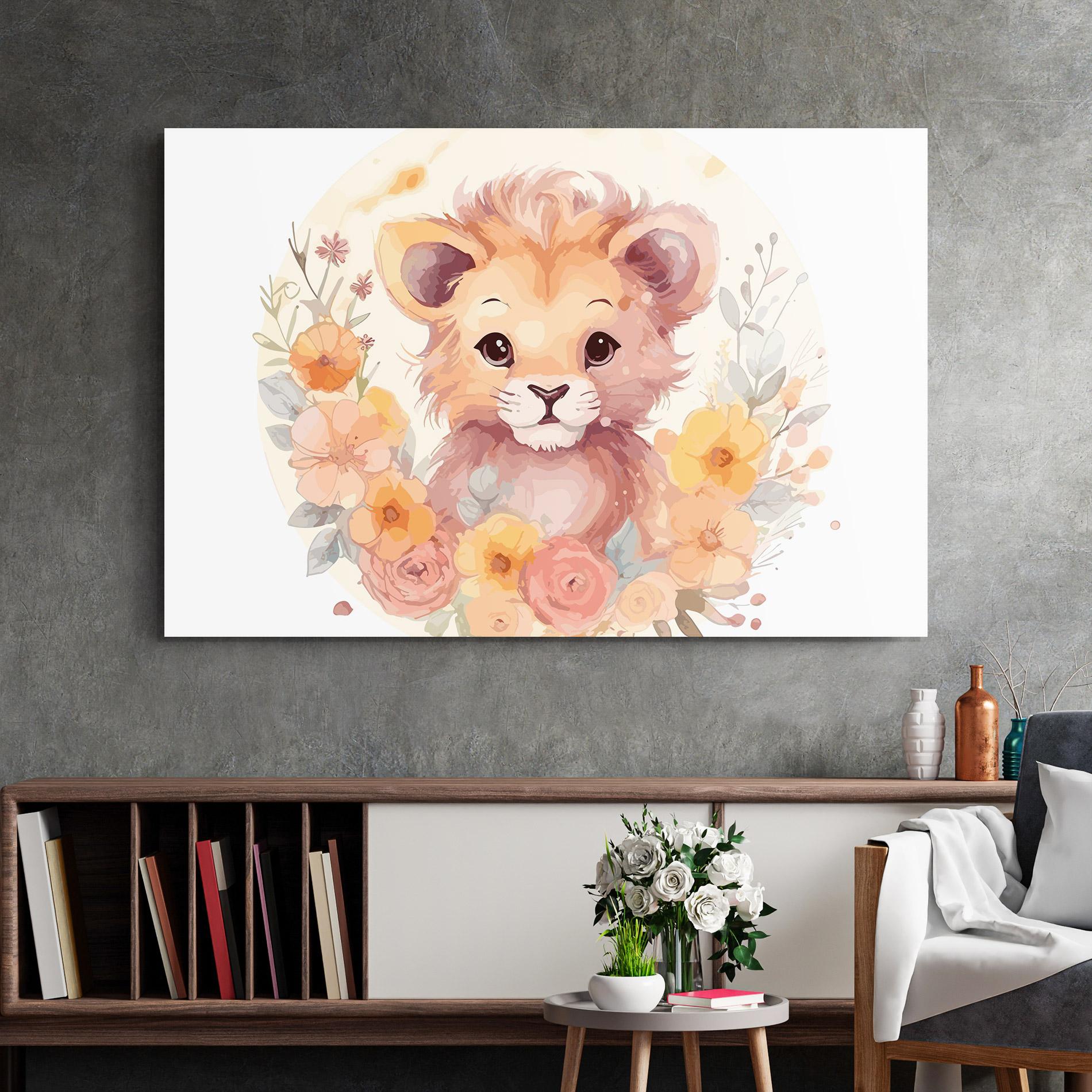 Glasbild Flower Baby Lion mockup 2