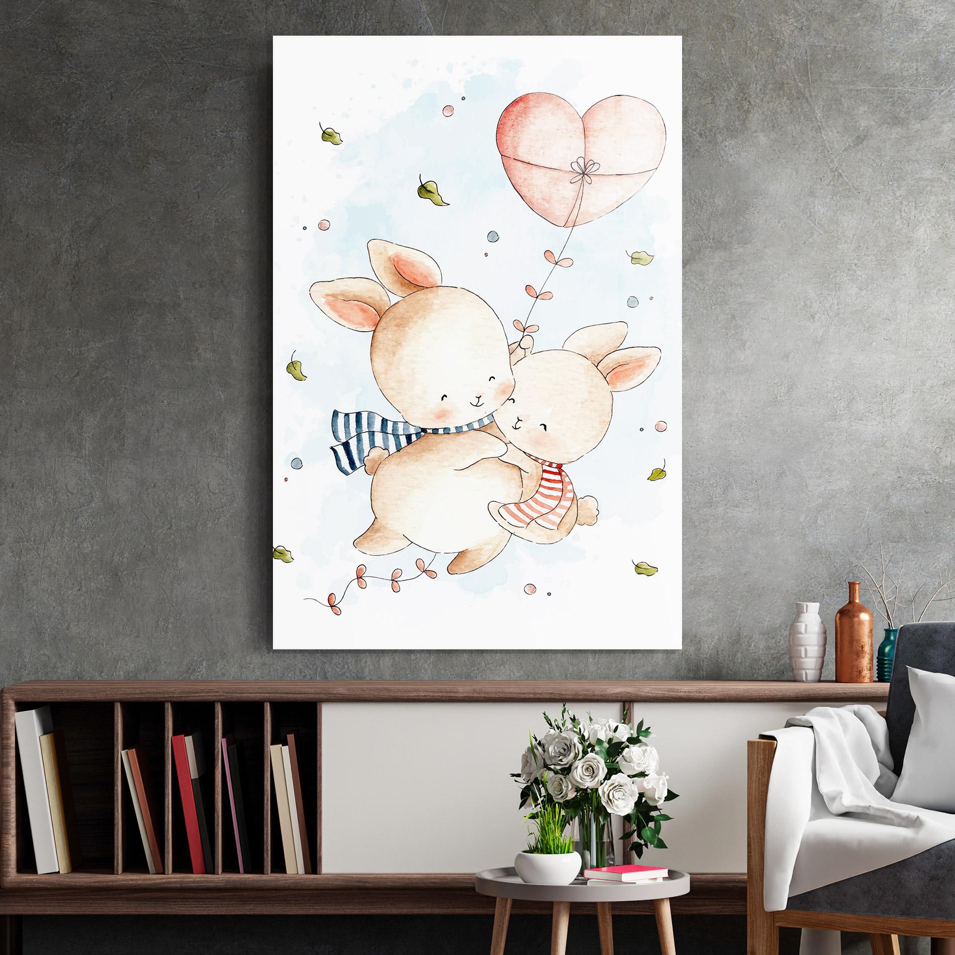 Glasbild Cute Couple Rabbit mockup 2