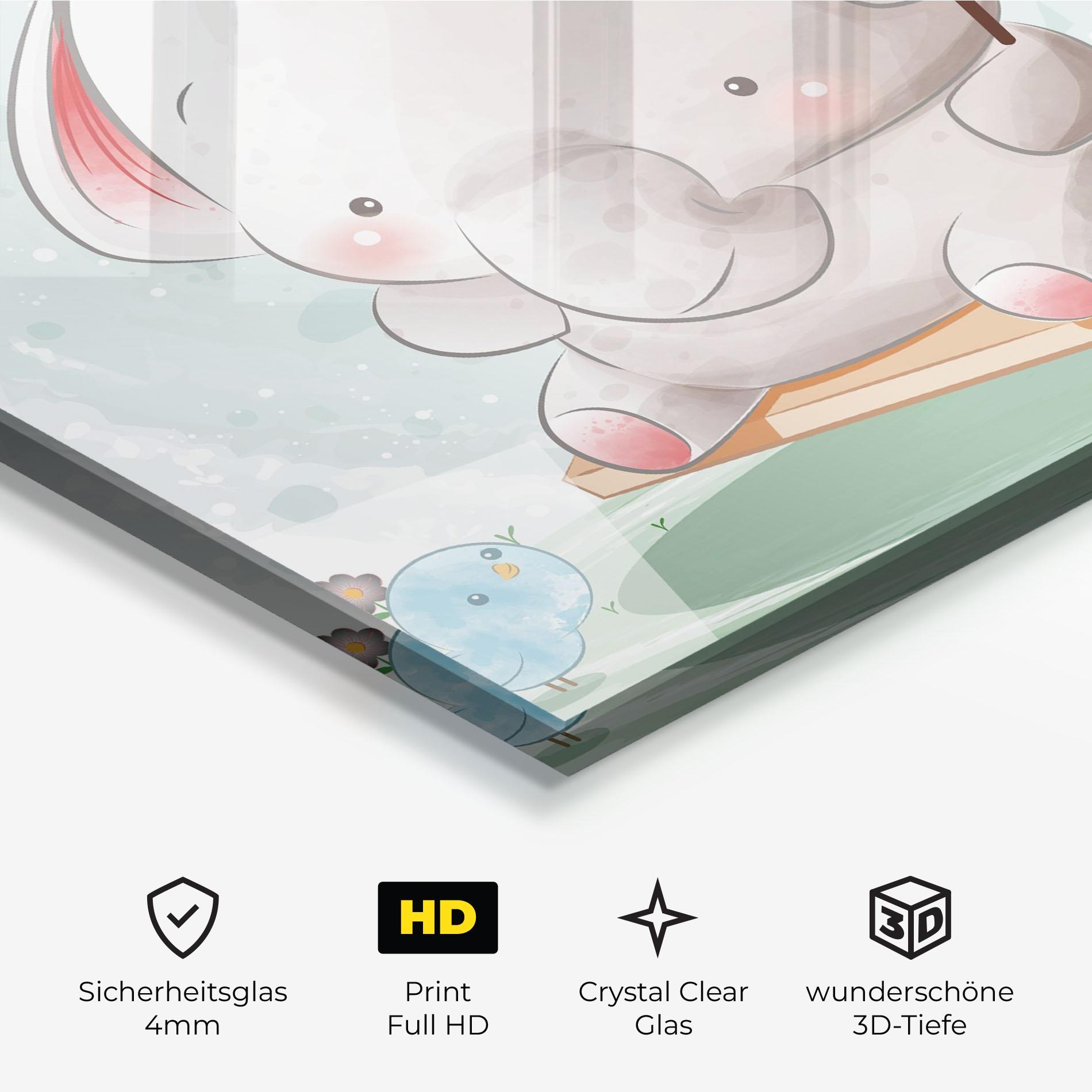 Glasbild Bird Baby Elephant mockup 3