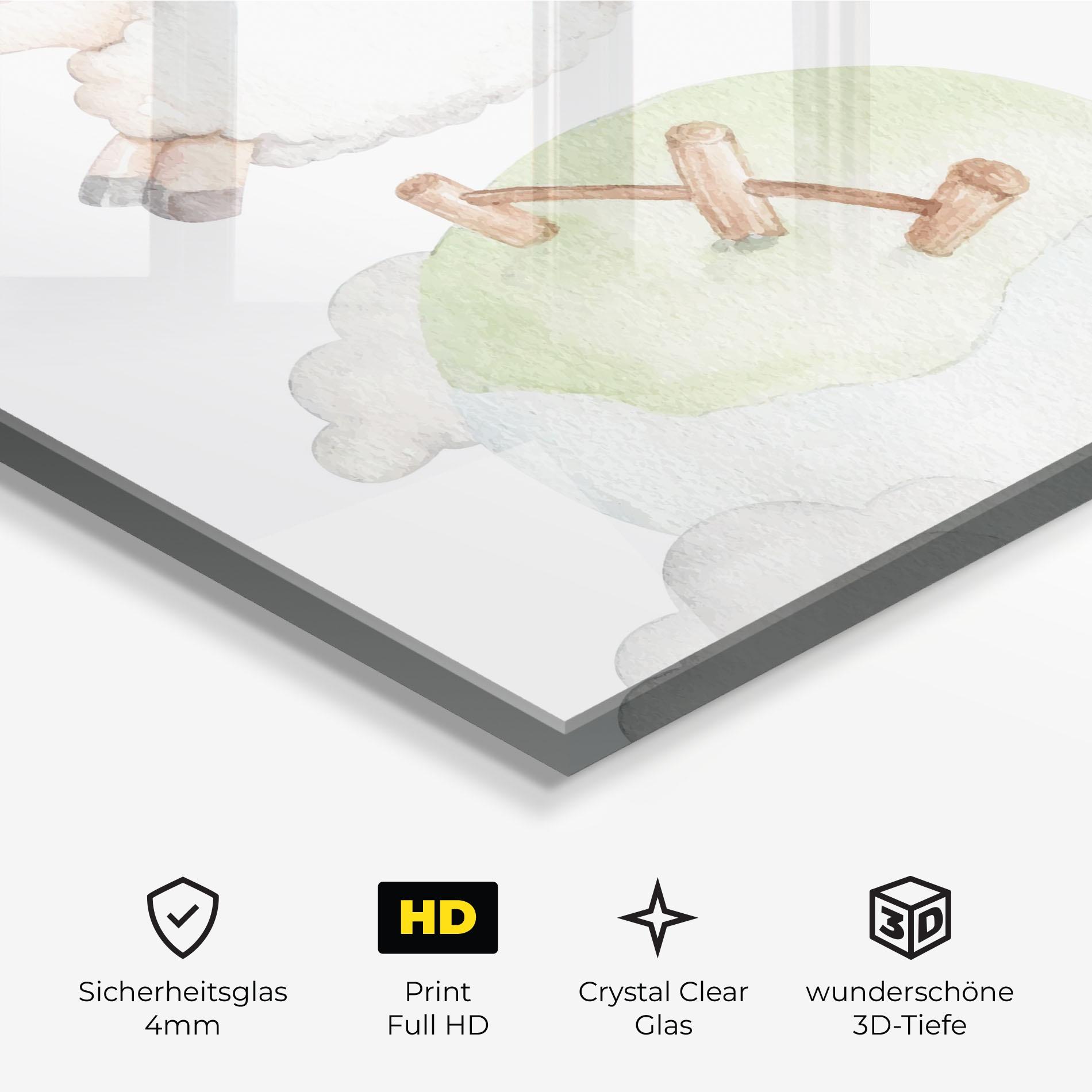 Glasbild Sheep Jump mockup 3