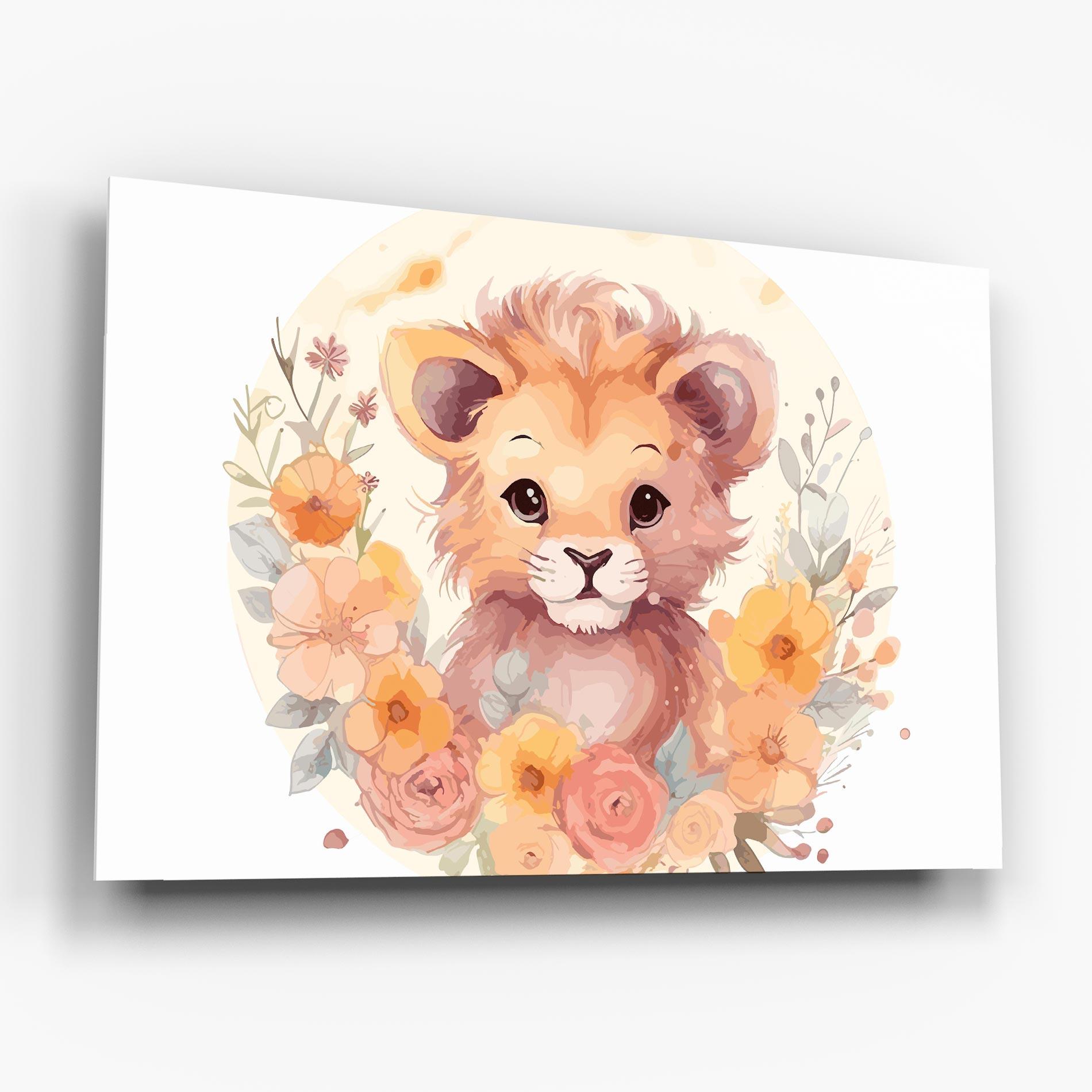 Glasbild Flower Baby Lion mockup 6