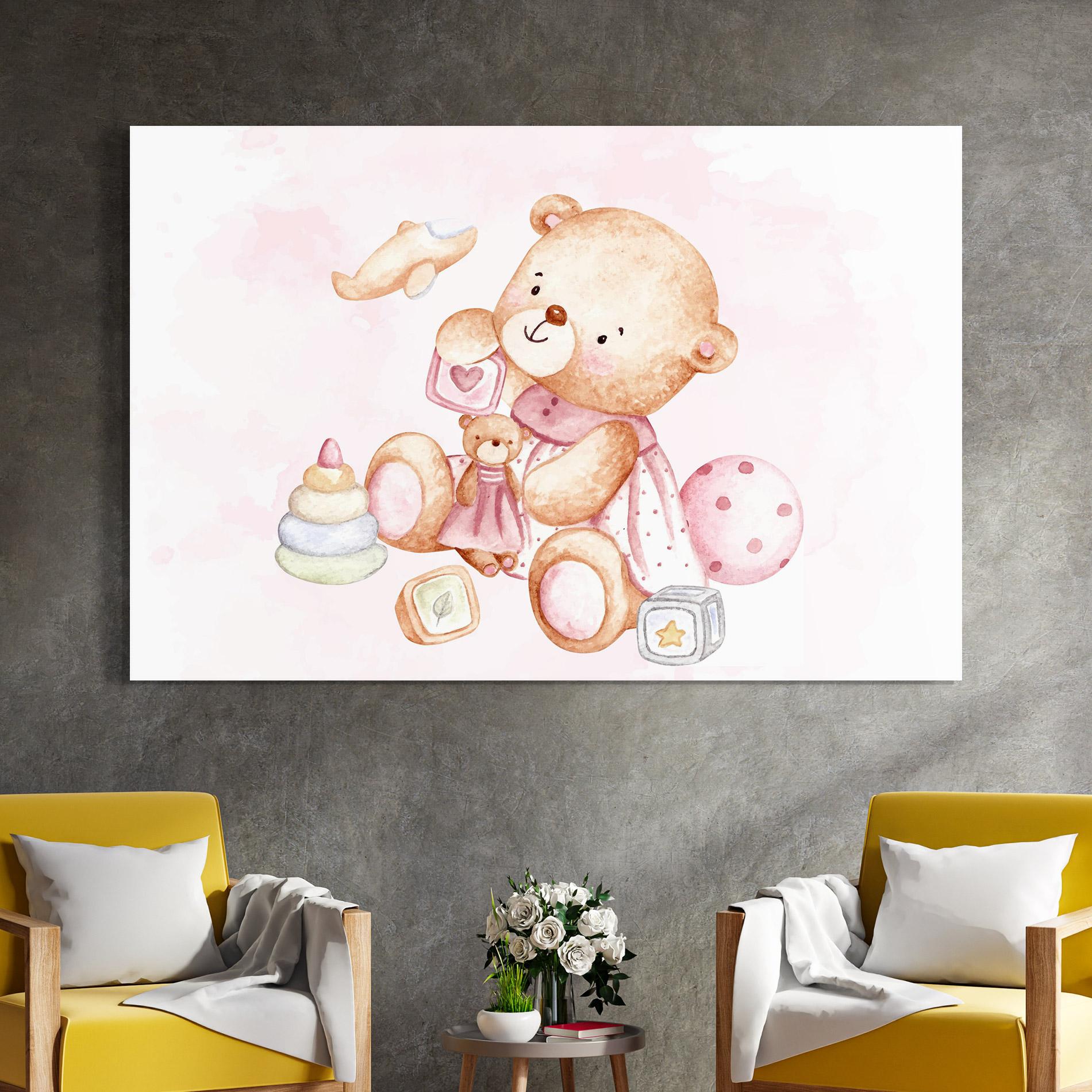 Glasbild Bear With Toys mockup 4