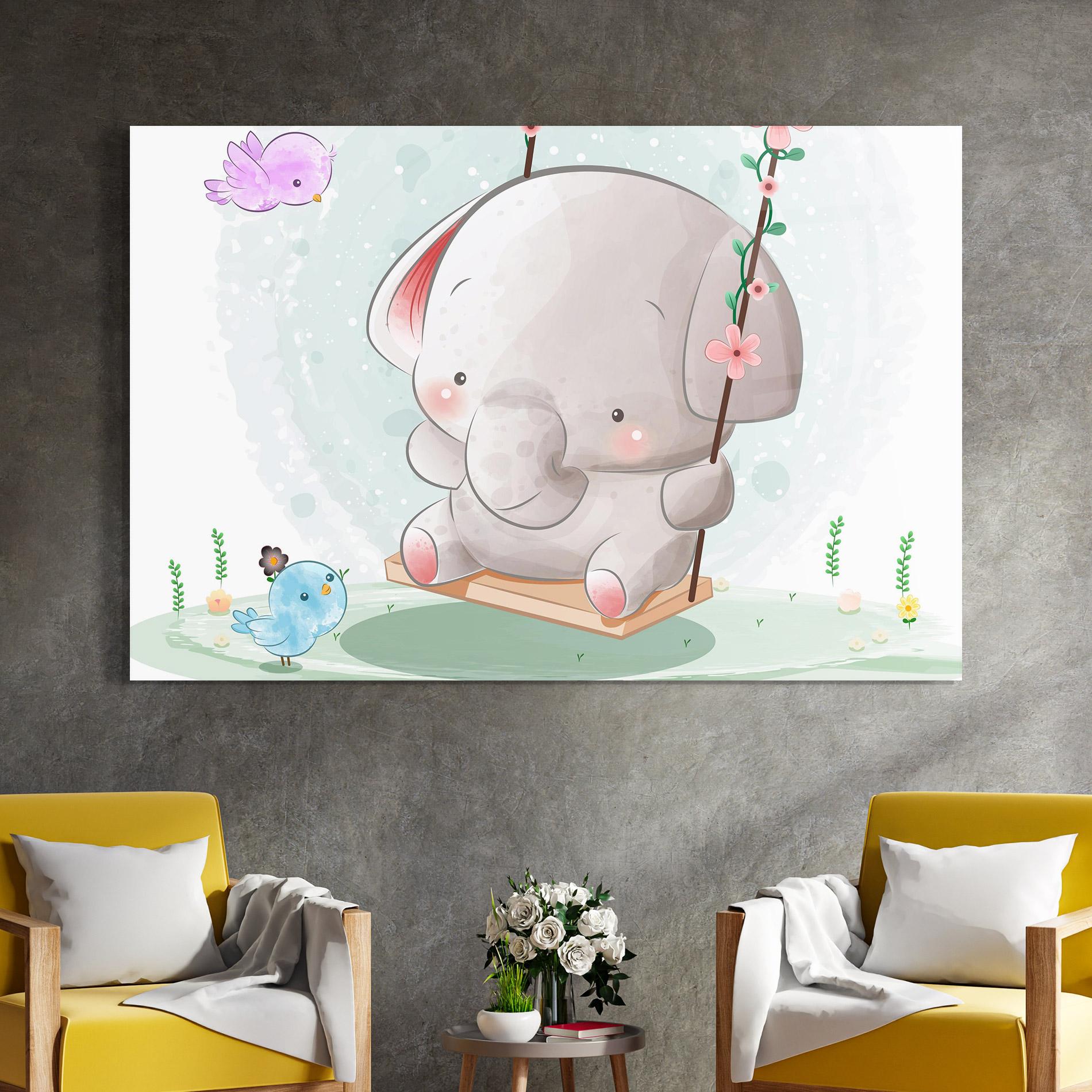 Glasbild Bird Baby Elephant mockup 4