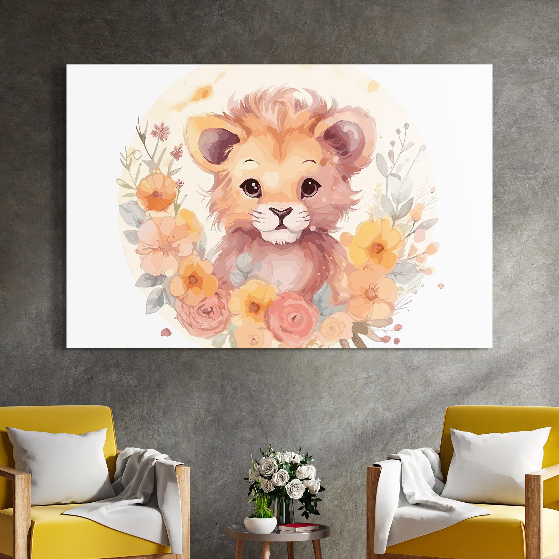 Glasbild Flower Baby Lion mockup 4