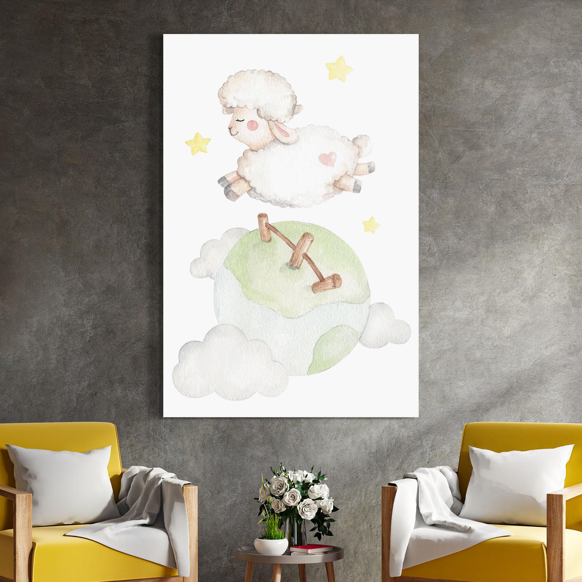 Glasbild Sheep Jump mockup 4