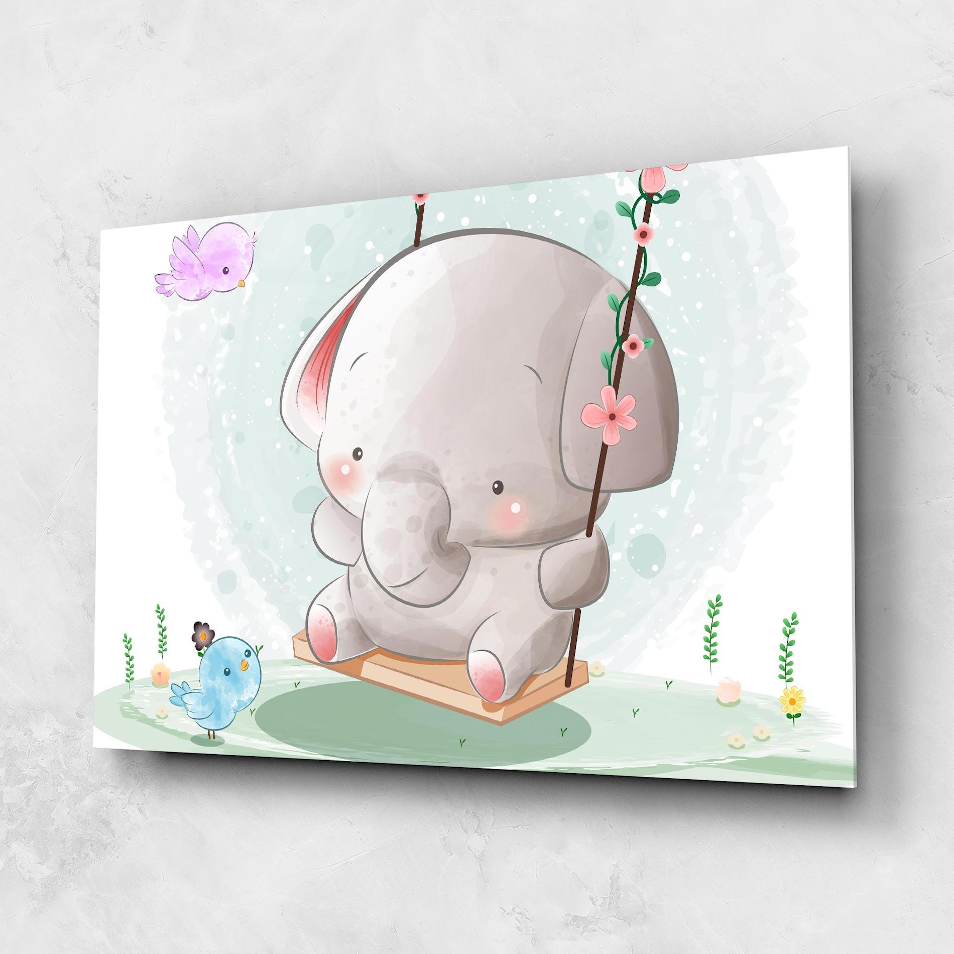 Glasbild Bird Baby Elephant mockup 1