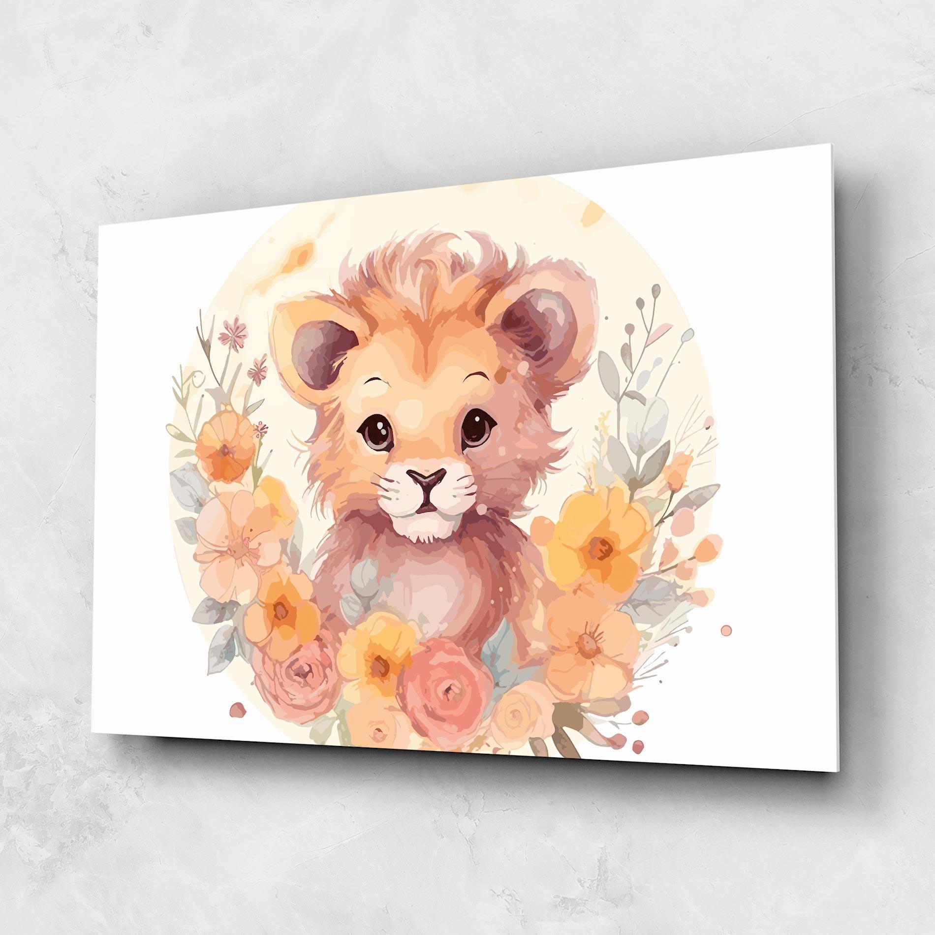 Glasbild Flower Baby Lion mockup 1