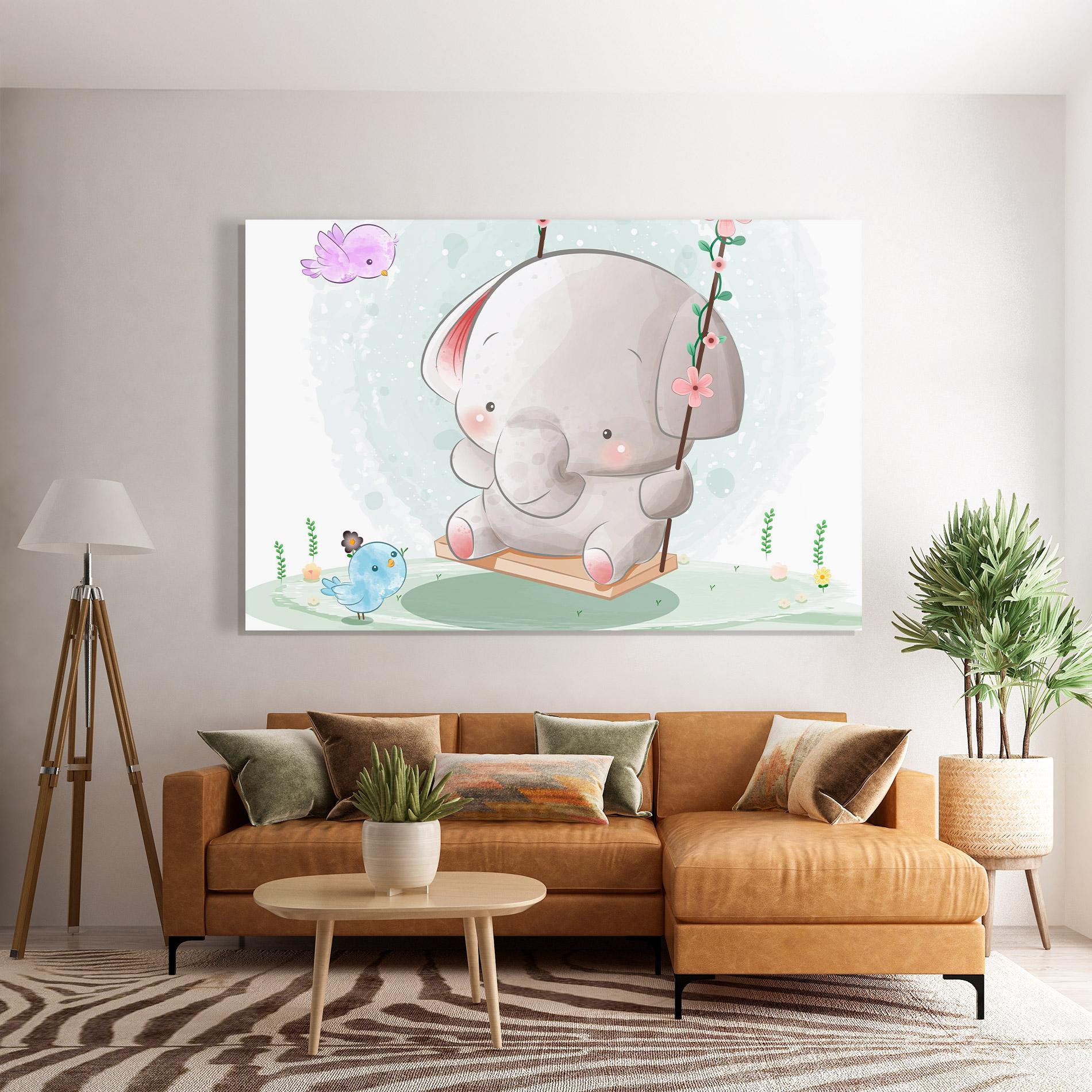 Glasbild Bird Baby Elephant mockup 7