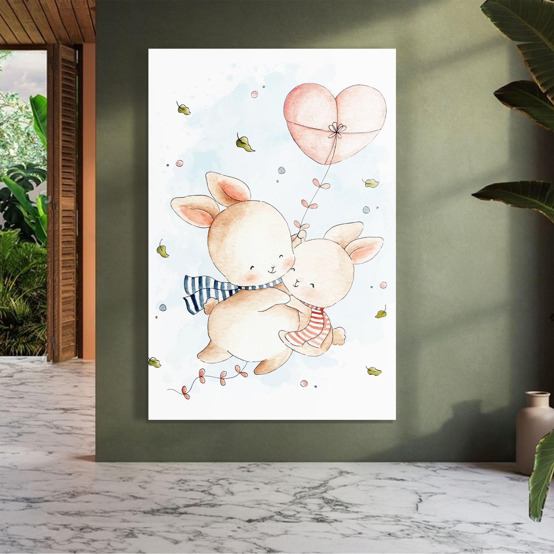 Glasbild Cute Couple Rabbit mockup 7