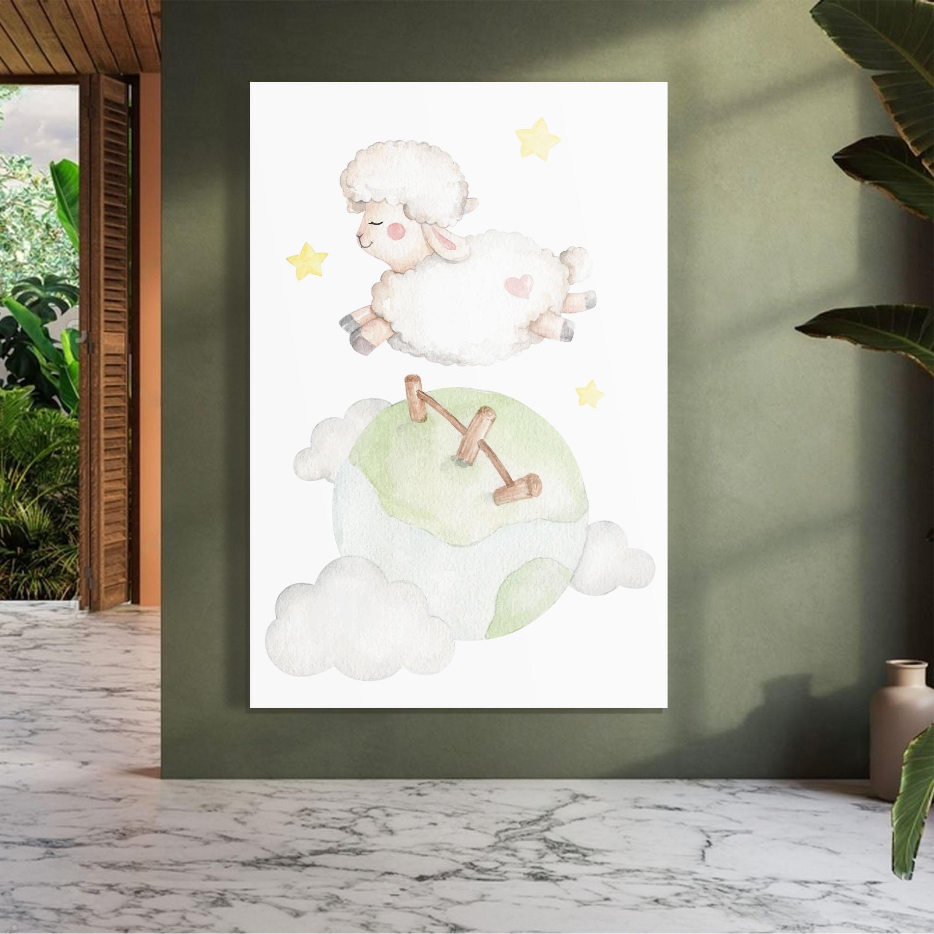 Glasbild Sheep Jump mockup 7
