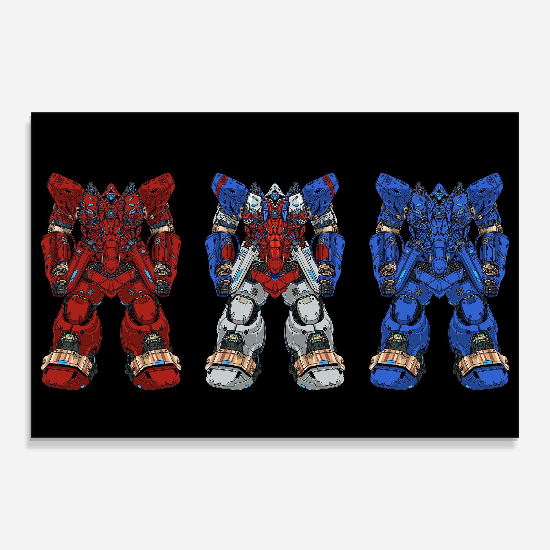 Glasbild Blue Red Robots mockup 0