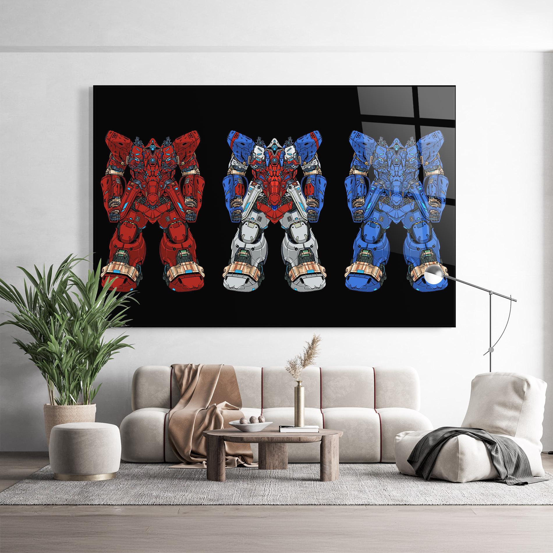 Glasbild Blue Red Robots mockup 9