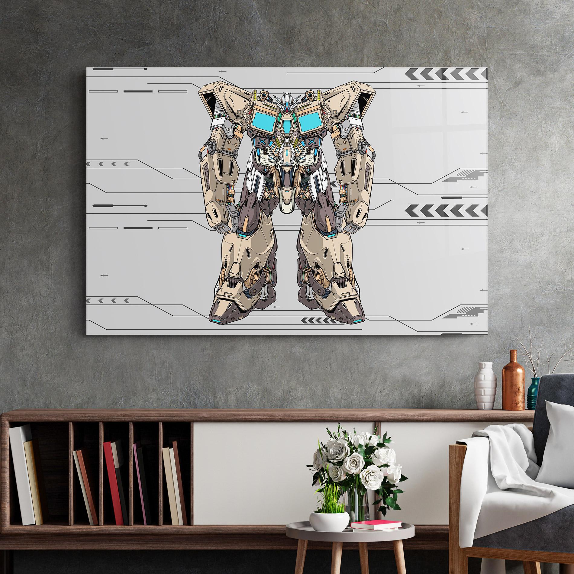 Glasbild Cream Blue Robot mockup 2