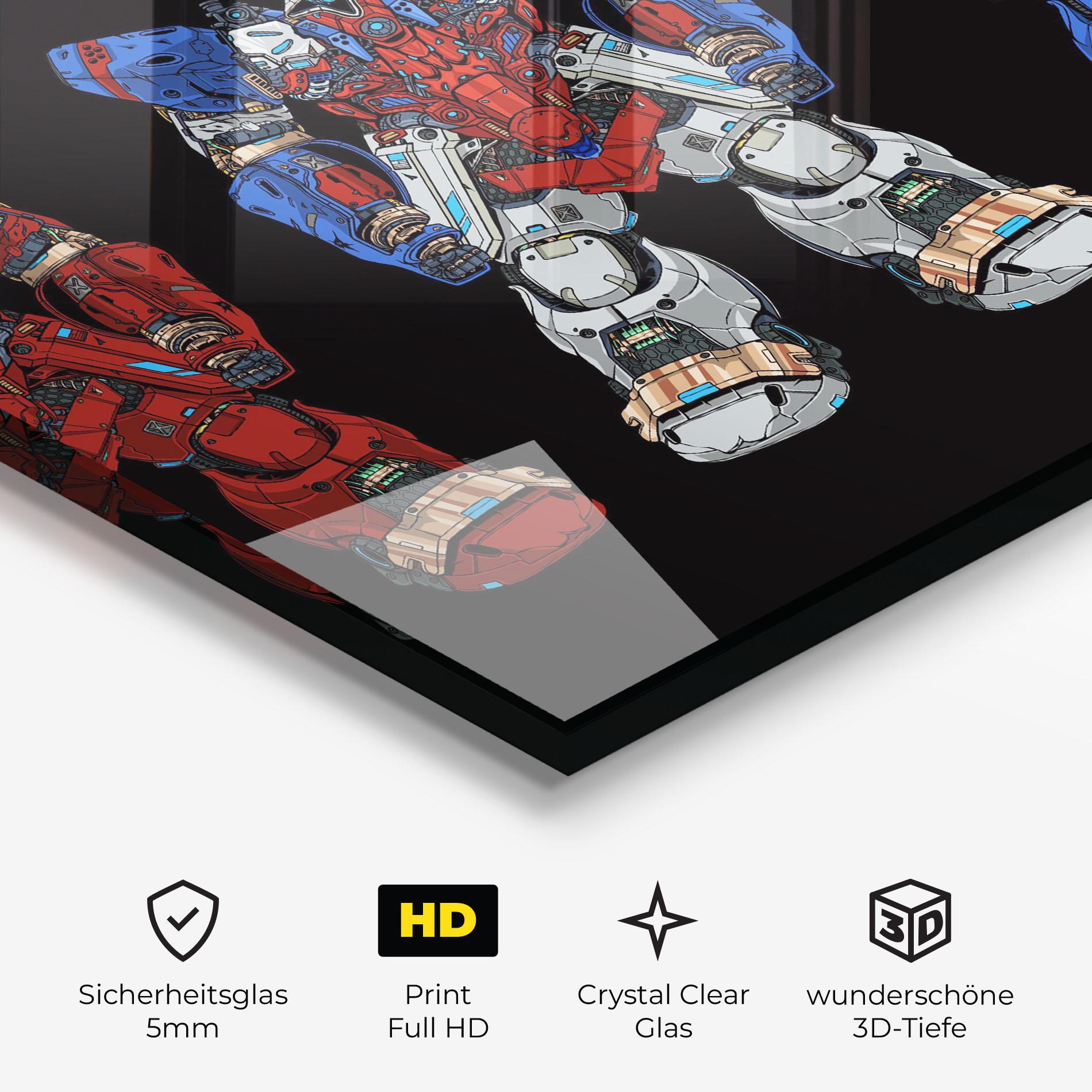 Glasbild Blue Red Robots mockup 3