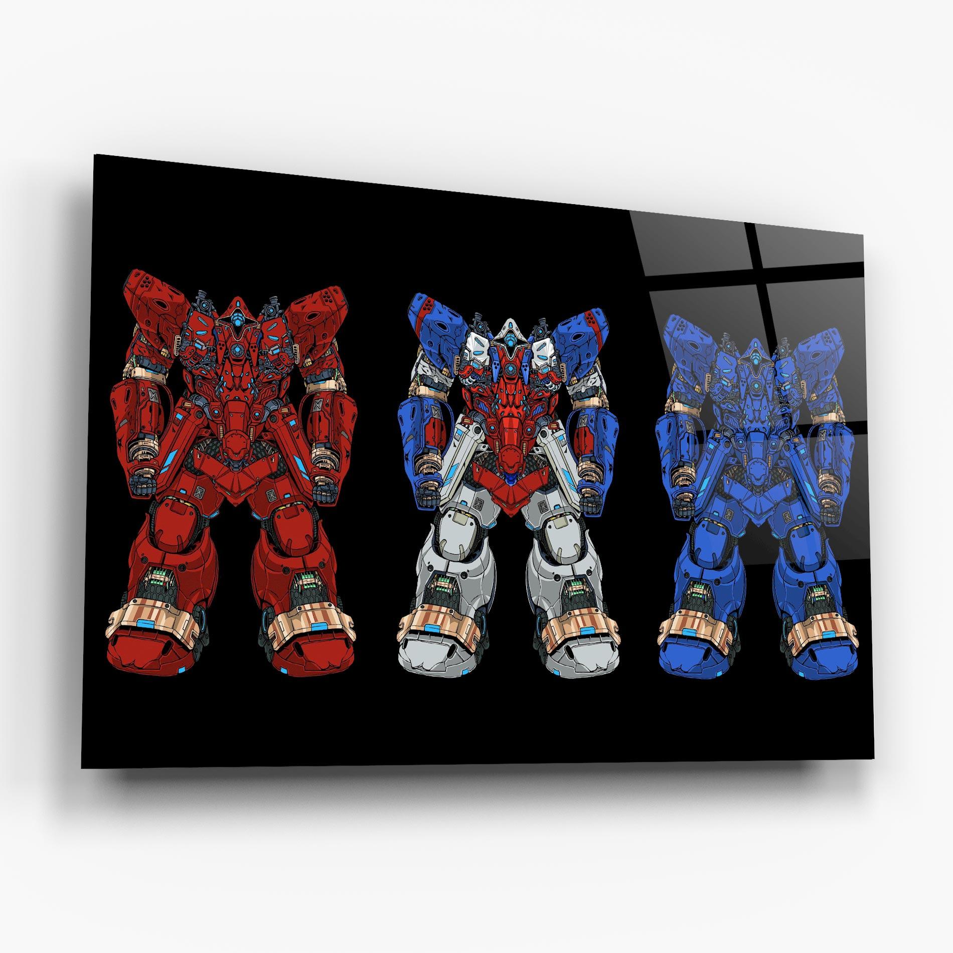 Glasbild Blue Red Robots mockup 6