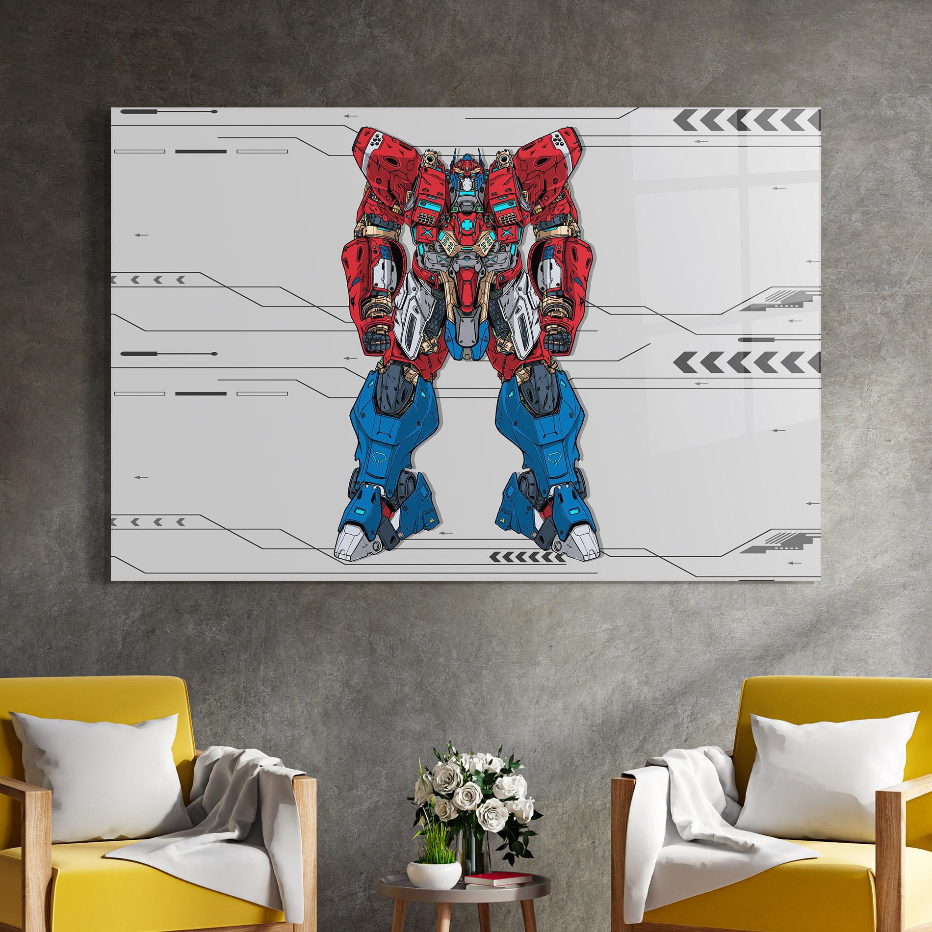 Glasbild Blue Red Robot mockup 4