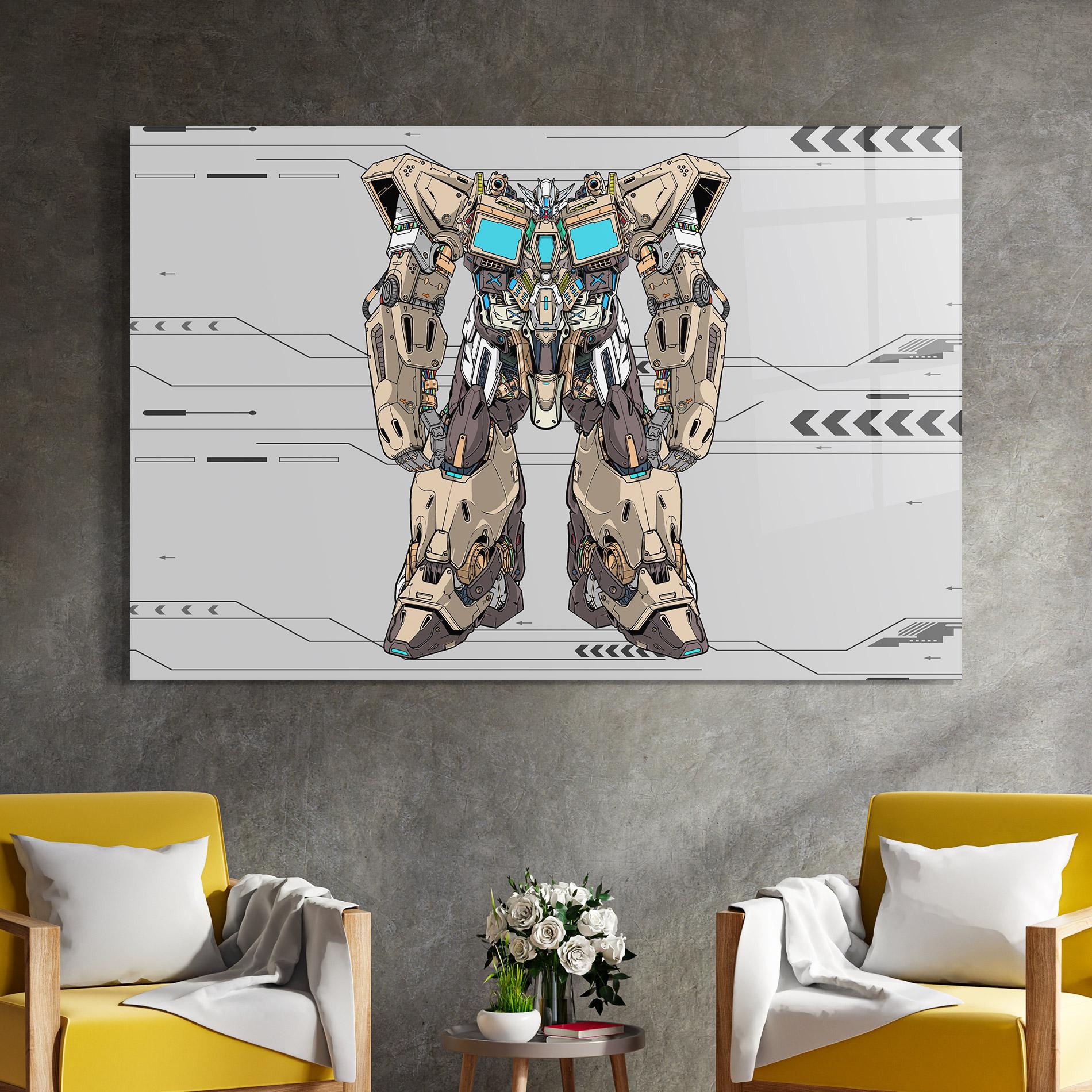 Glasbild Cream Blue Robot mockup 4