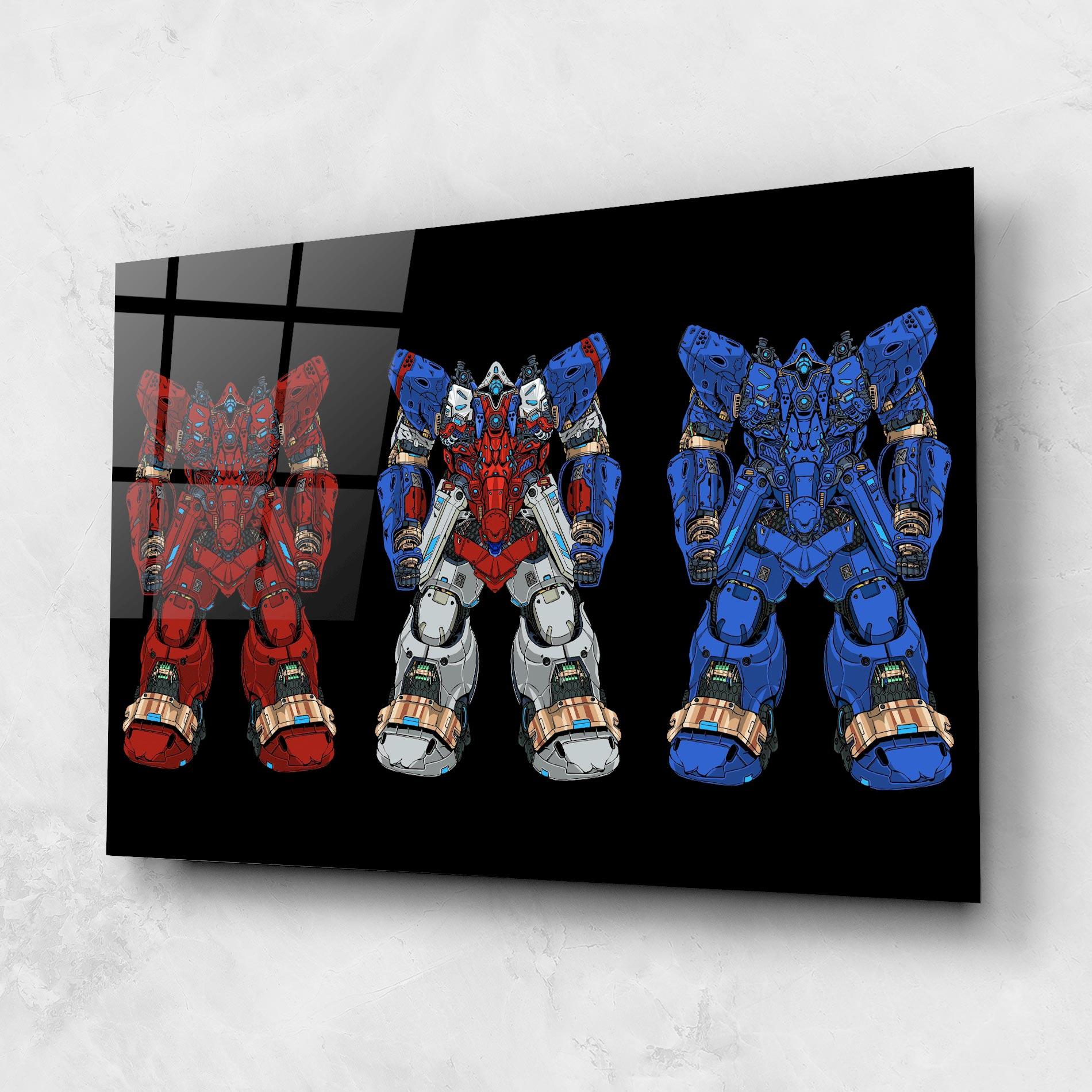 Glasbild Blue Red Robots mockup 1