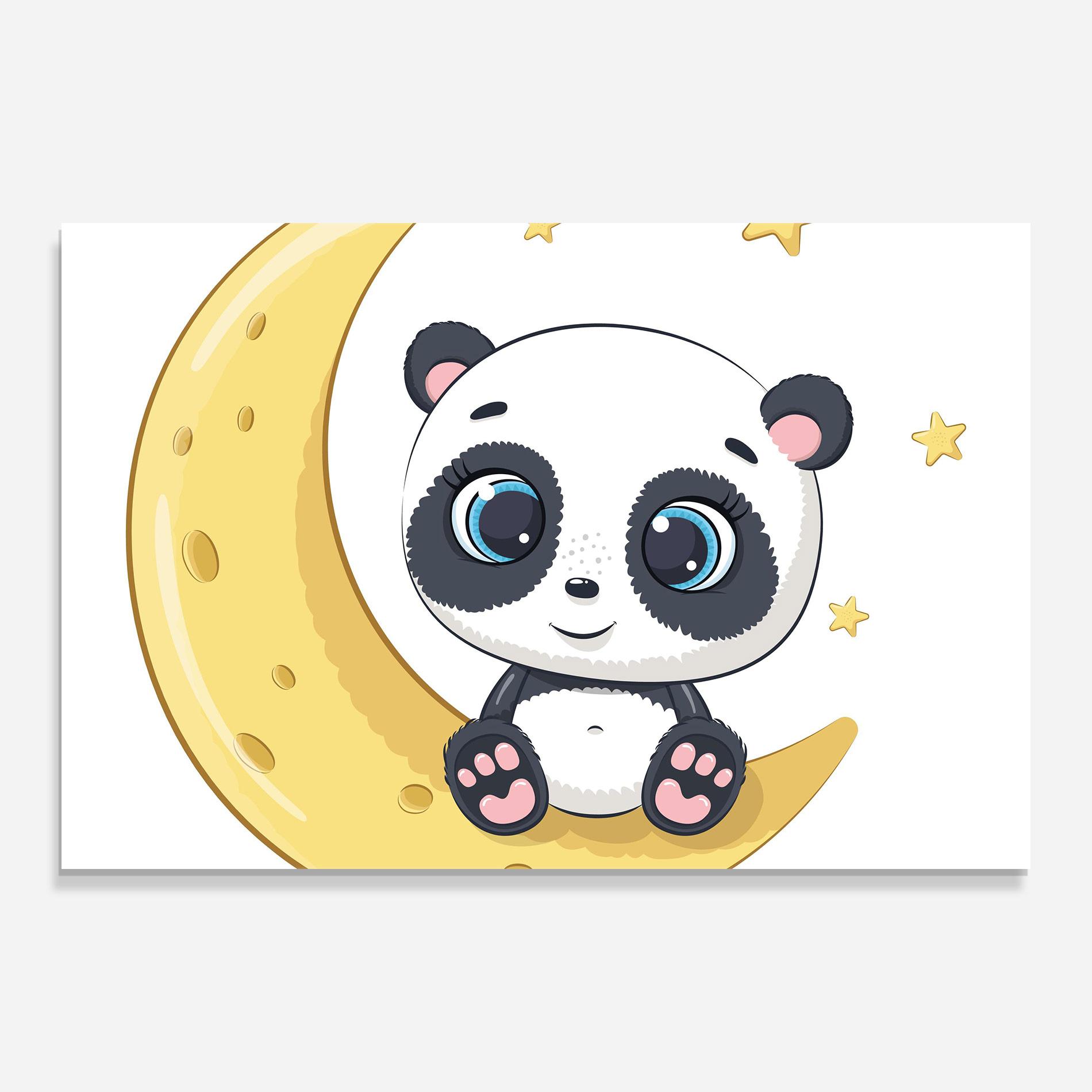 Glasbild Cute Panda Moon mockup 0