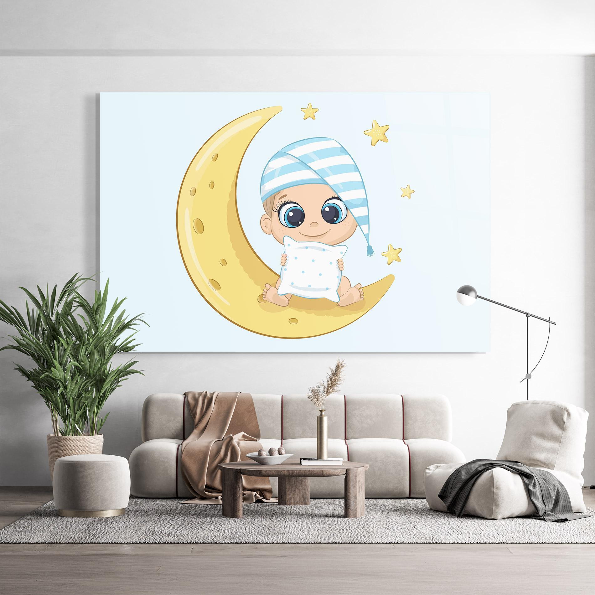 Glasbild Baby On Moon mockup 9