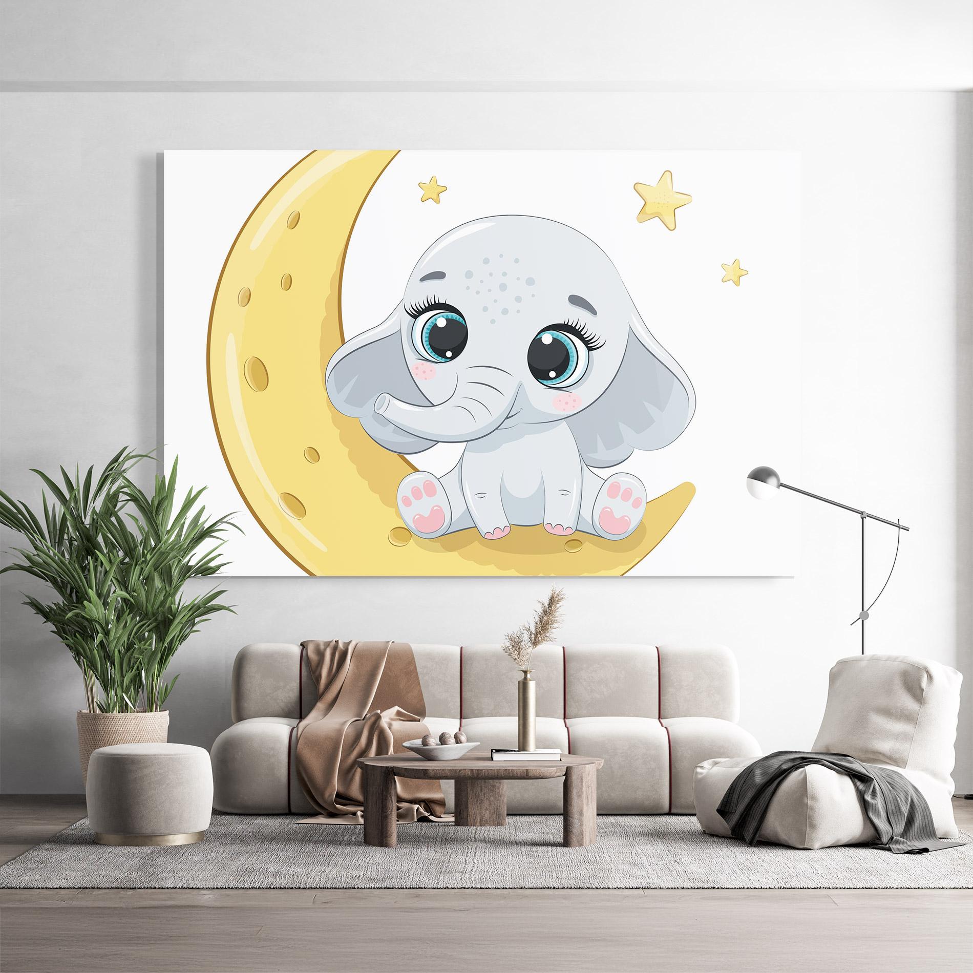 Glasbild Cute Elephant Moon mockup 9