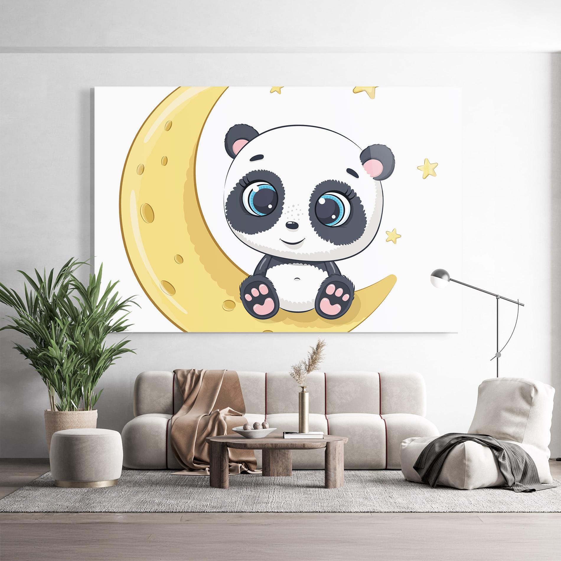 Glasbild Cute Panda Moon mockup 9