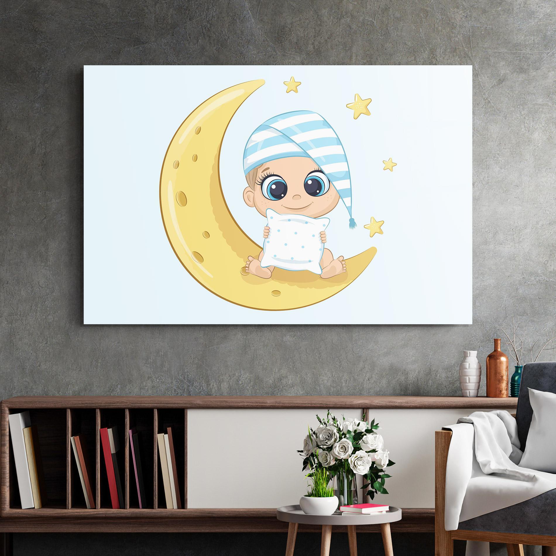 Glasbild Baby On Moon mockup 2