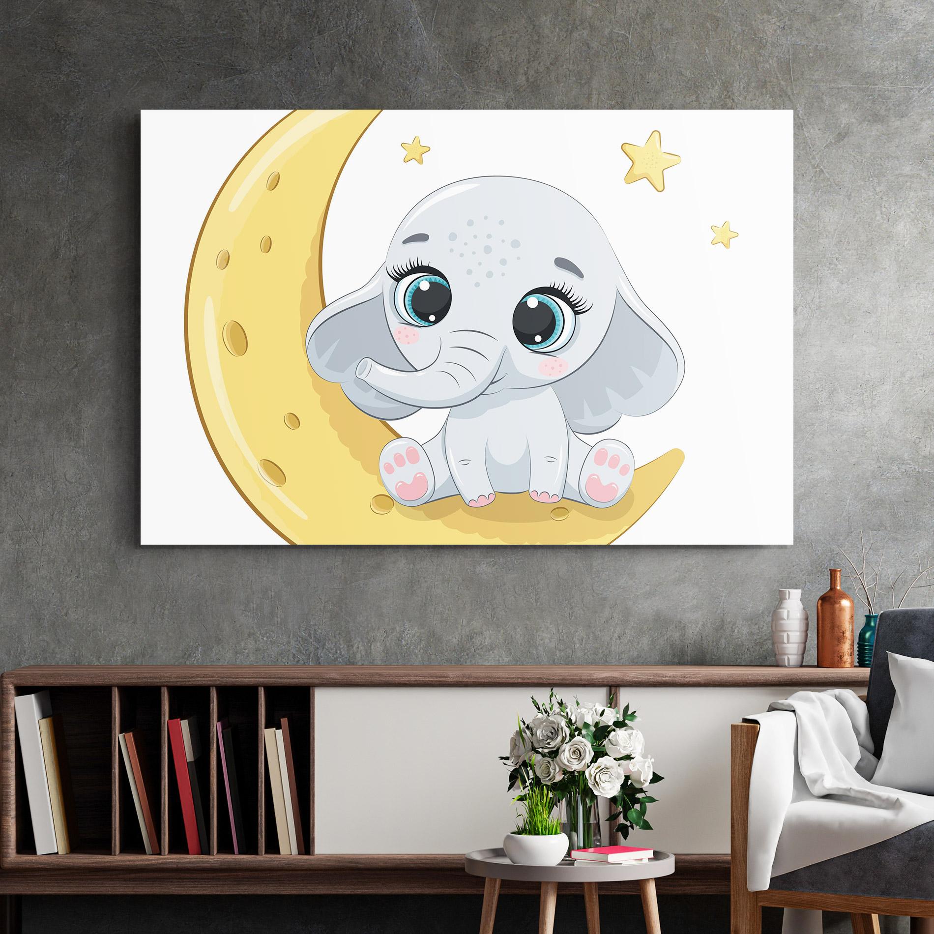 Glasbild Cute Elephant Moon mockup 2
