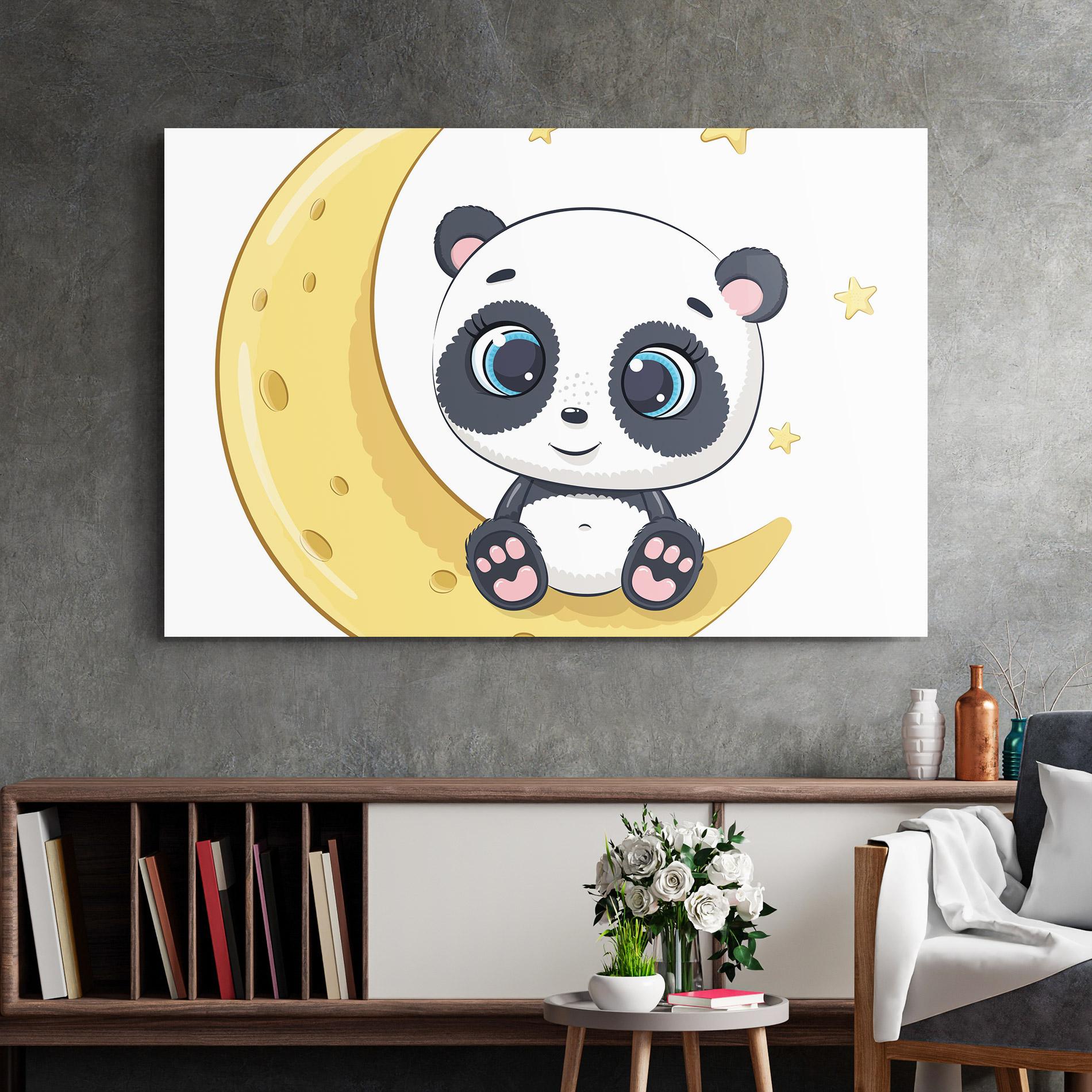 Glasbild Cute Panda Moon mockup 2