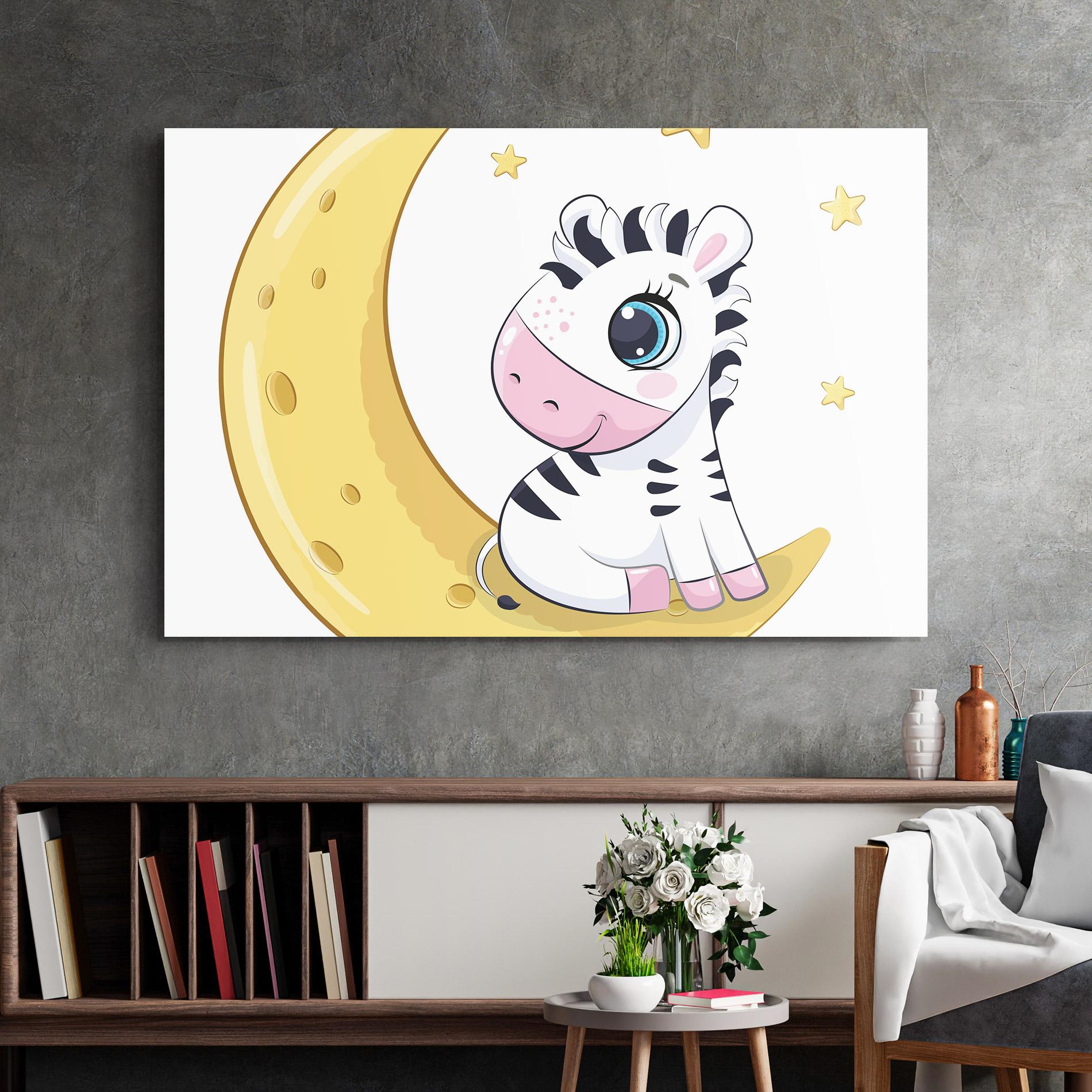 Glasbild Cute Zebra Moon mockup 2