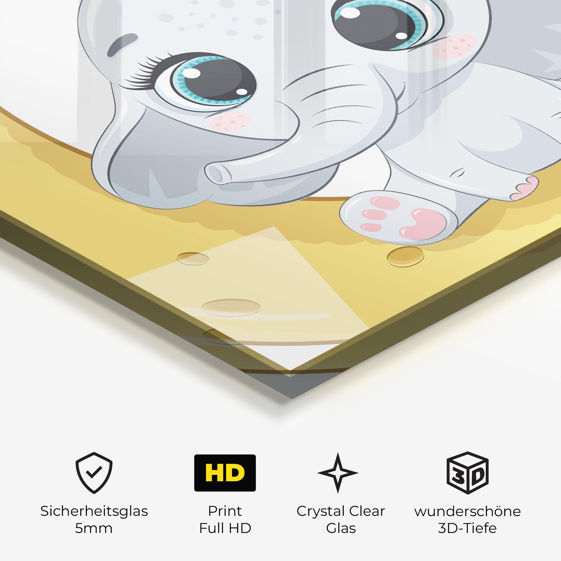 Glasbild Cute Elephant Moon mockup 3