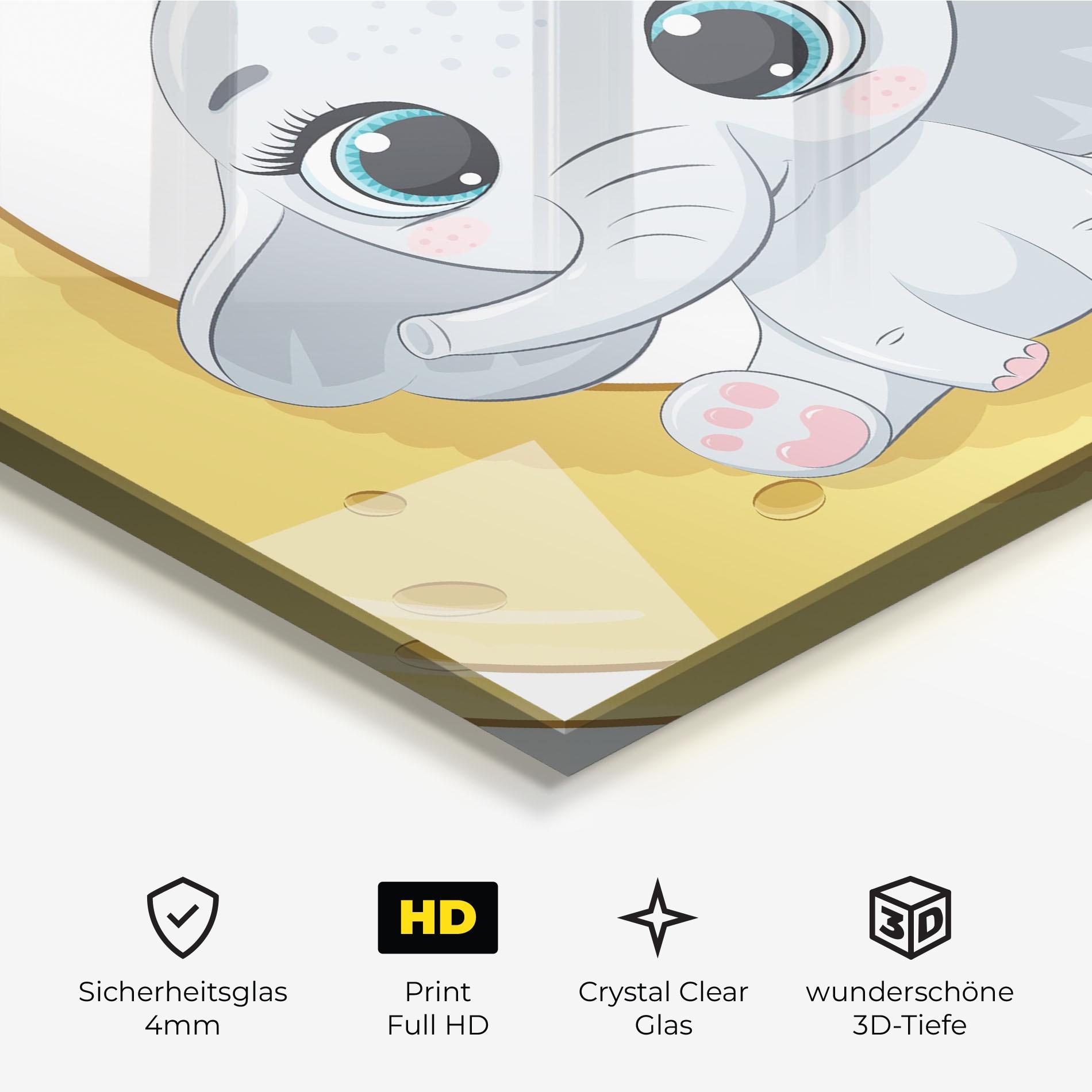 Glasbild Cute Elephant Moon mockup 3