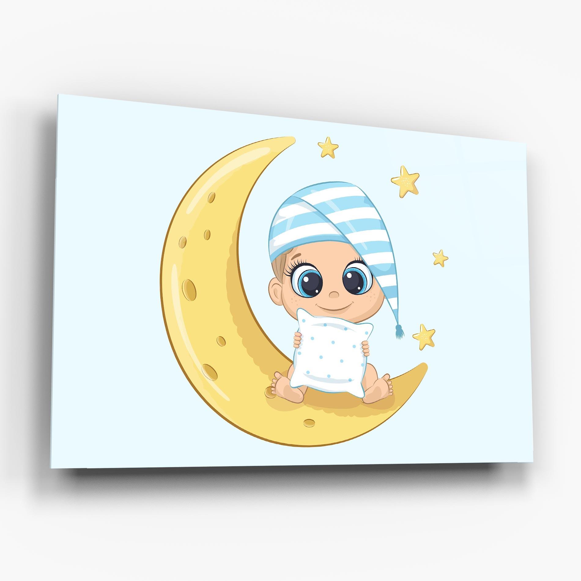 Glasbild Baby On Moon mockup 6
