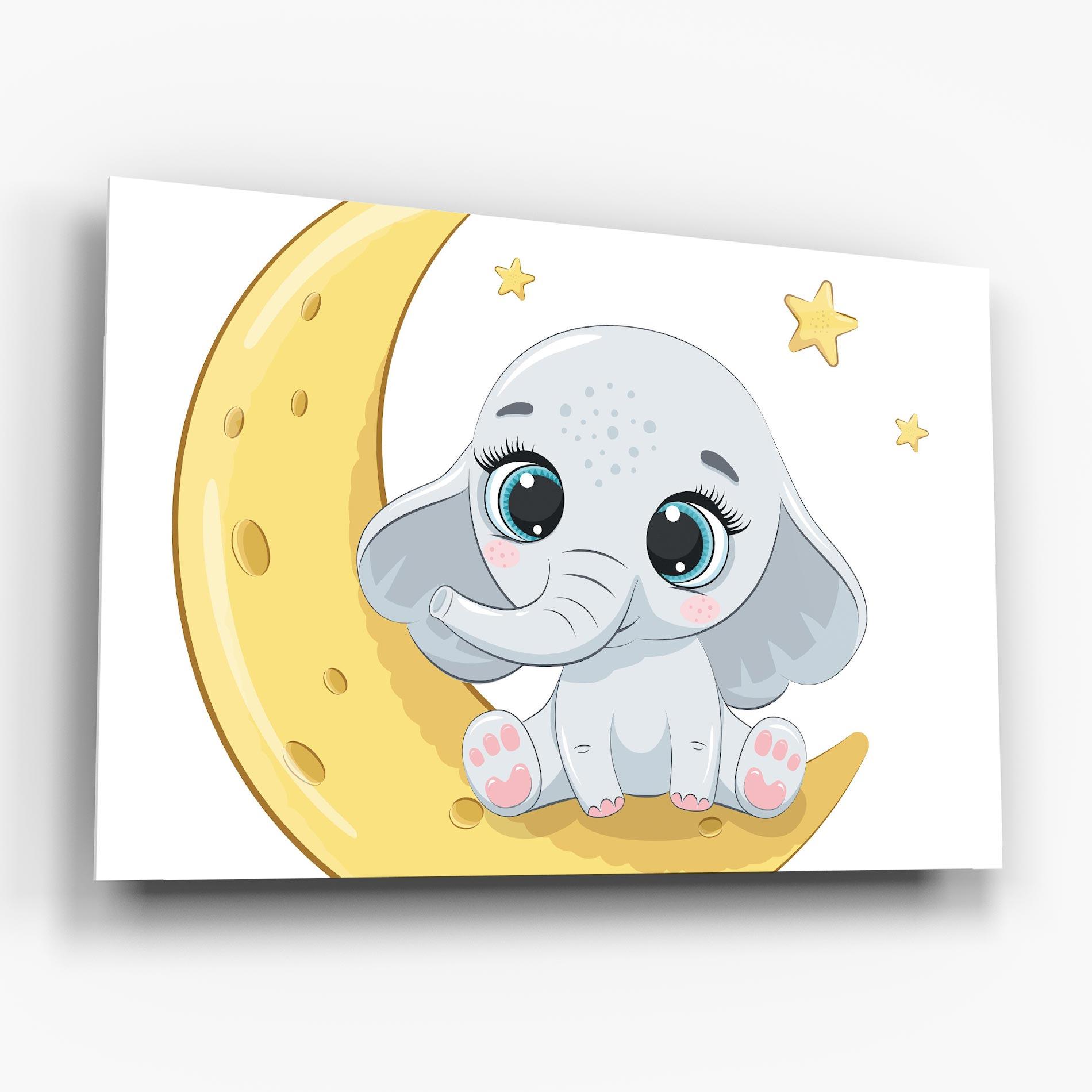 Glasbild Cute Elephant Moon mockup 6