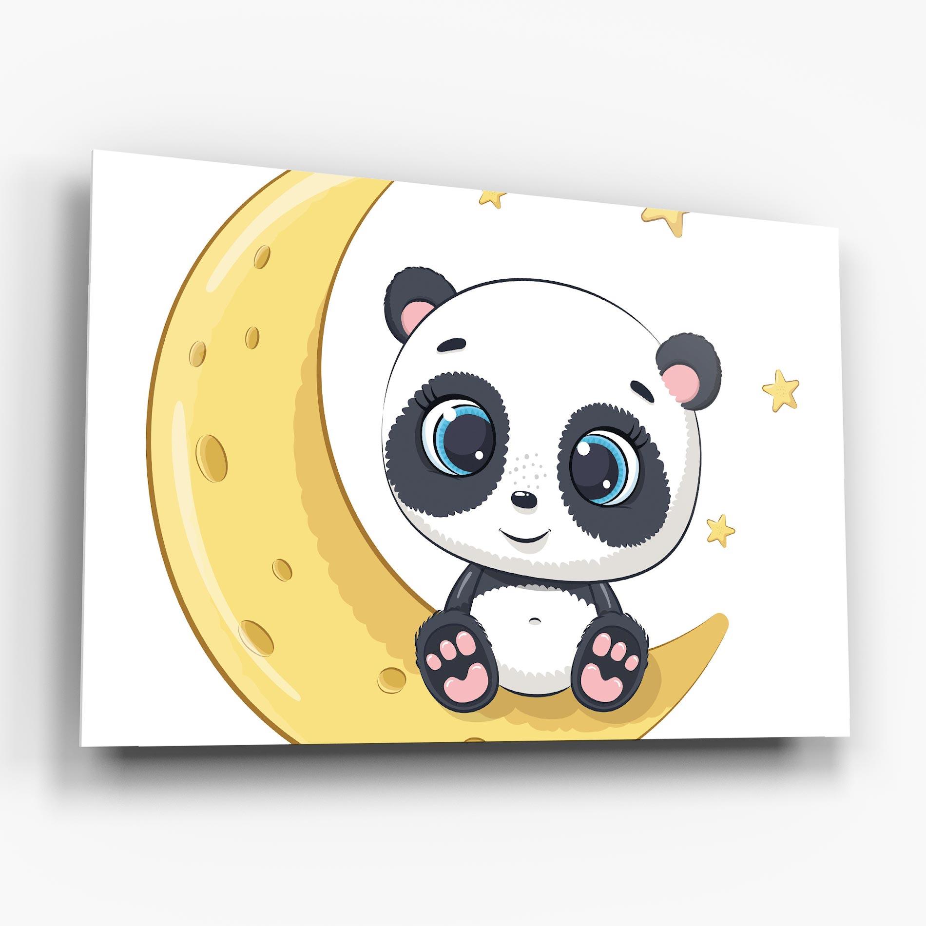 Glasbild Cute Panda Moon mockup 6